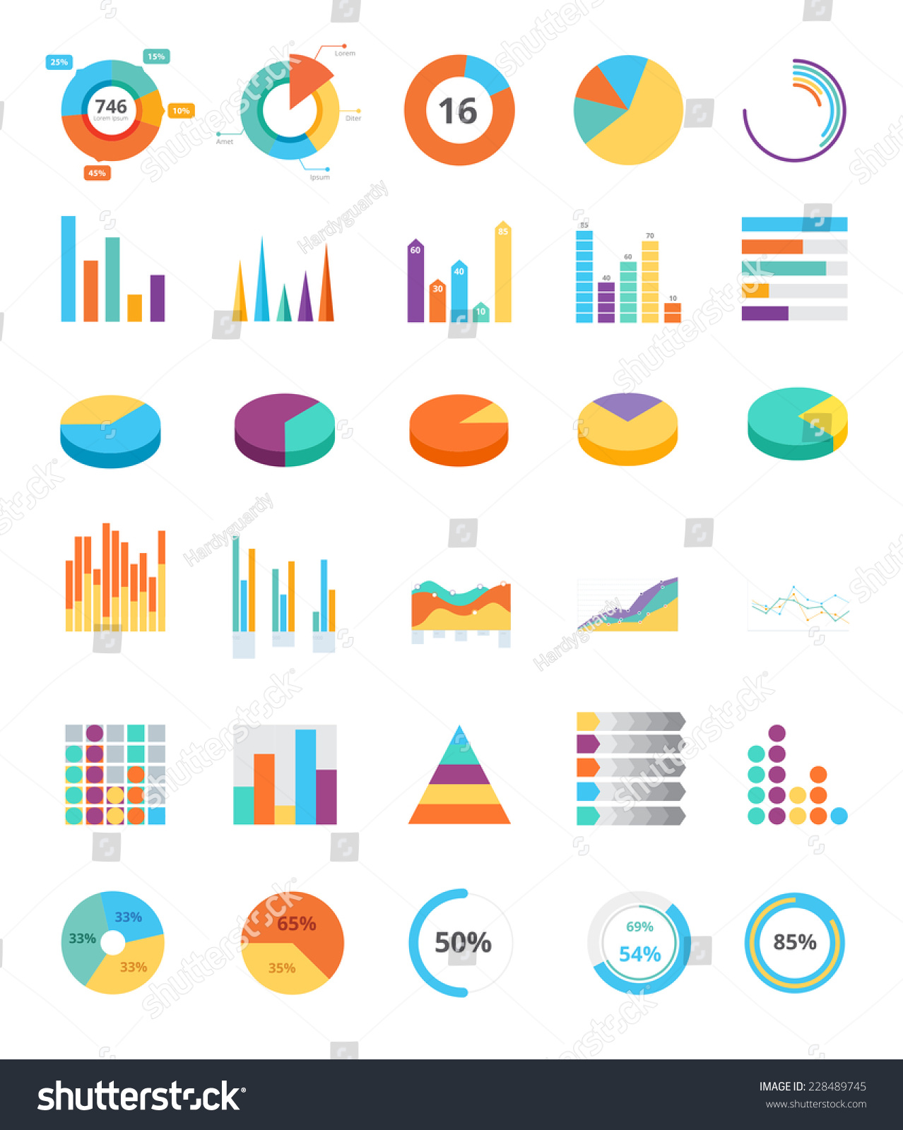 Flat Statistics Analysis Graphic And Piecharts Collection Set ...