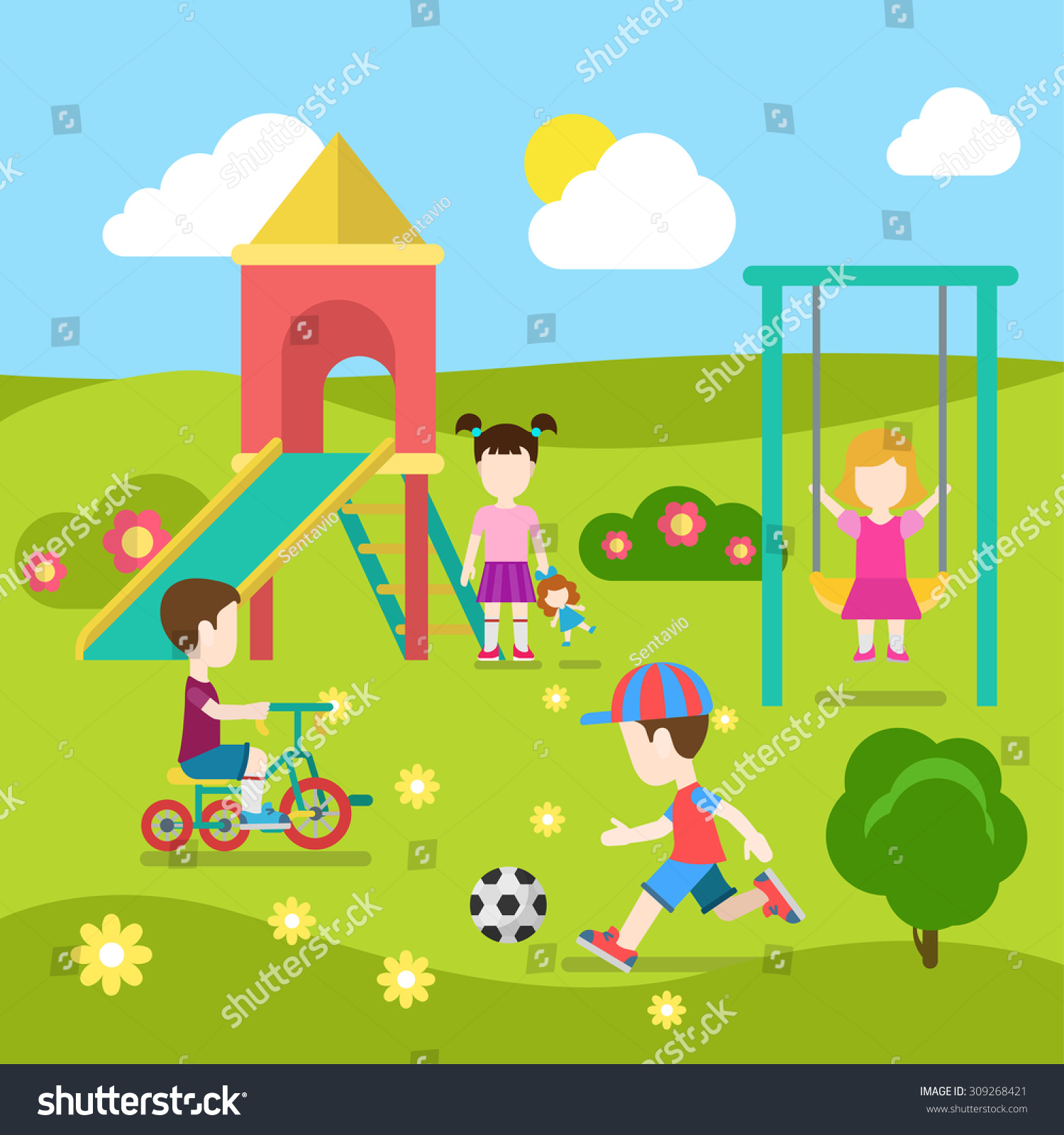 Flat Style Modern Playground Happy Children Stock Vector 309268421 ...