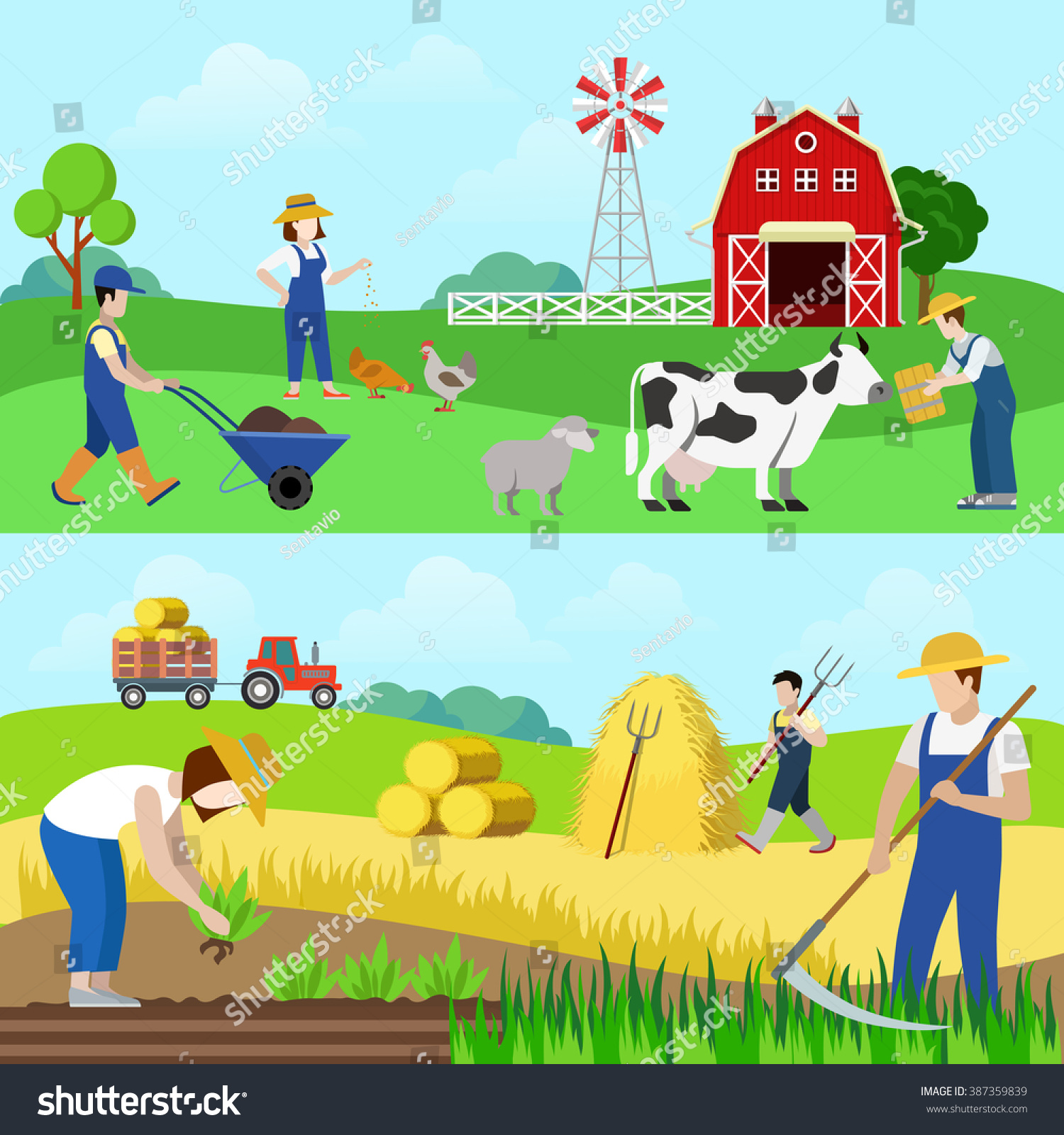 Flat Style Set Farm Profession Worker Stock Vector 387359839 - Shutterstock