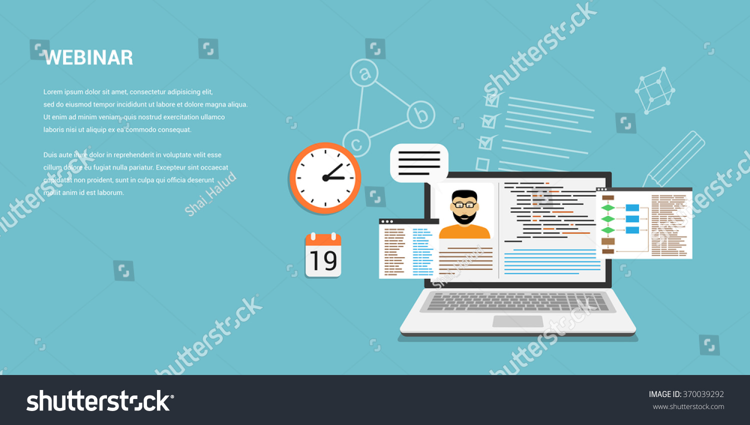Flat Style Template Design Online Webinar Stock Vector 370039292 Shutterstock Webinar Design Template