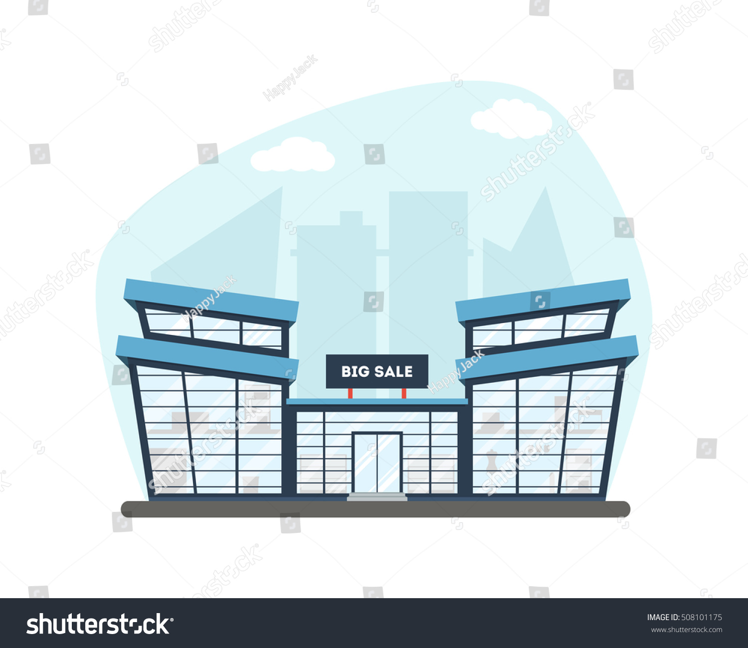 Flat Supermarket Shopping Mall Building On Stock Vector (Royalty Free ...