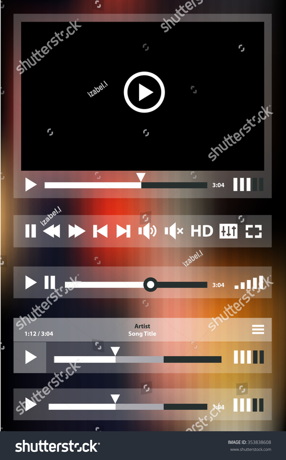 Flat Ui Design Media Player Application Stock Vector 353838608