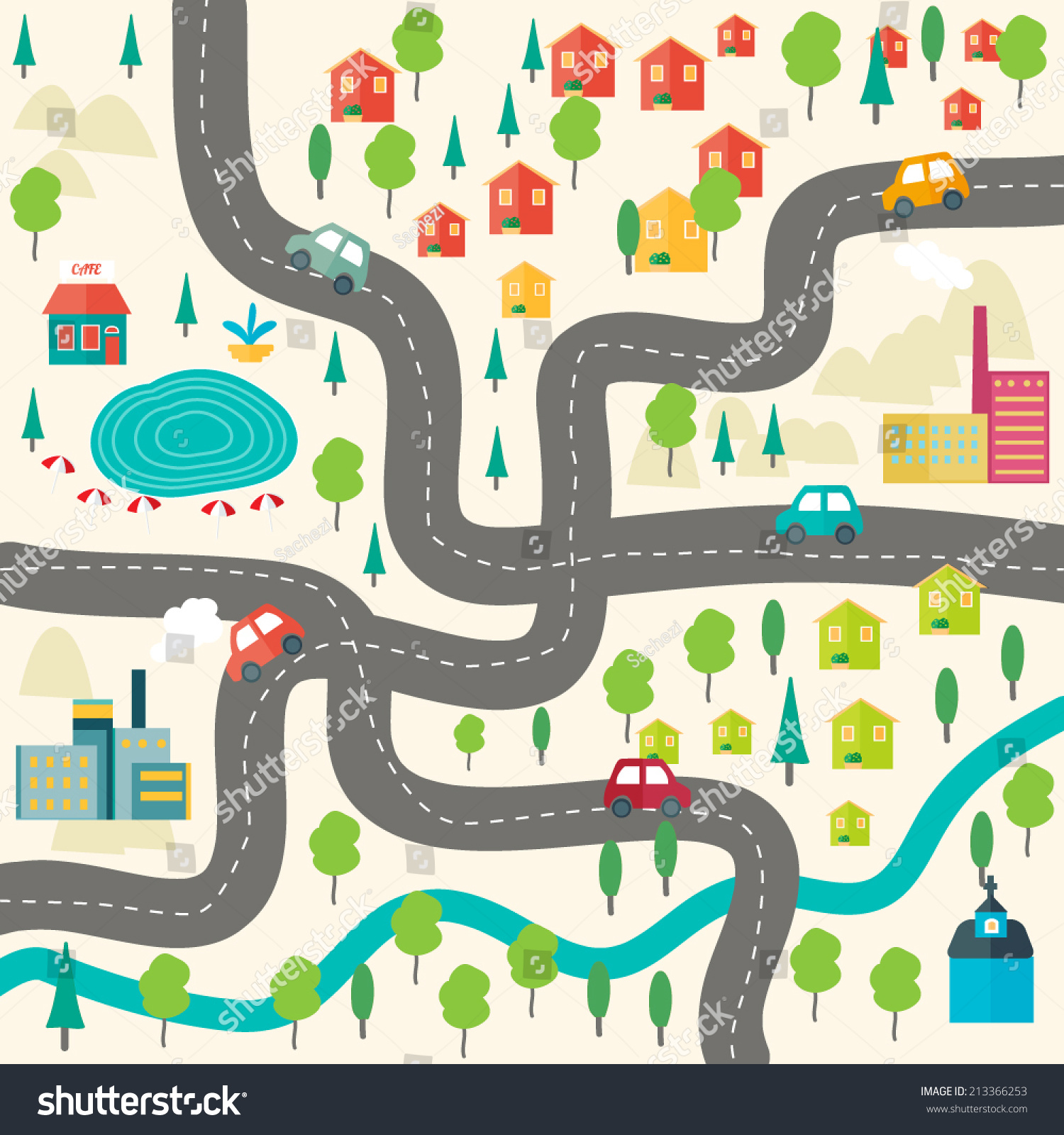 Flat Vector City Map Stock Vector (Royalty Free) 213366253