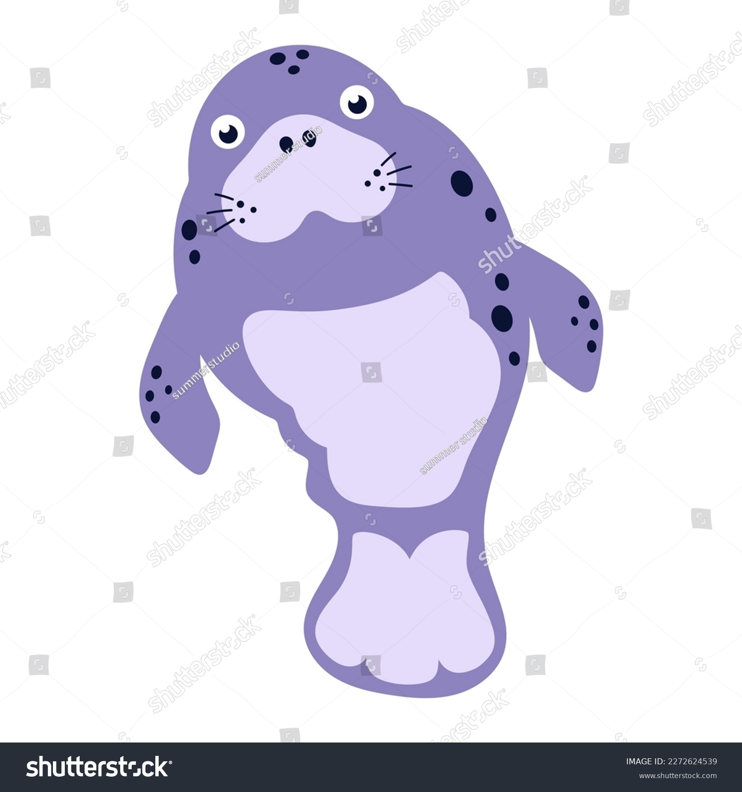 SVG of flat vector illustration of cute manatee isolated on white background, scandinavian style, dugong in cartoon style svg