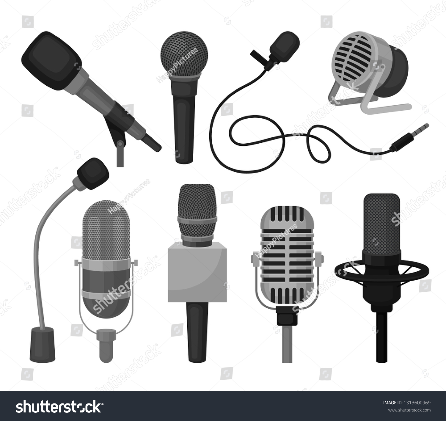 Flat Vector Set Different Microphones Professional Stock Vector ...