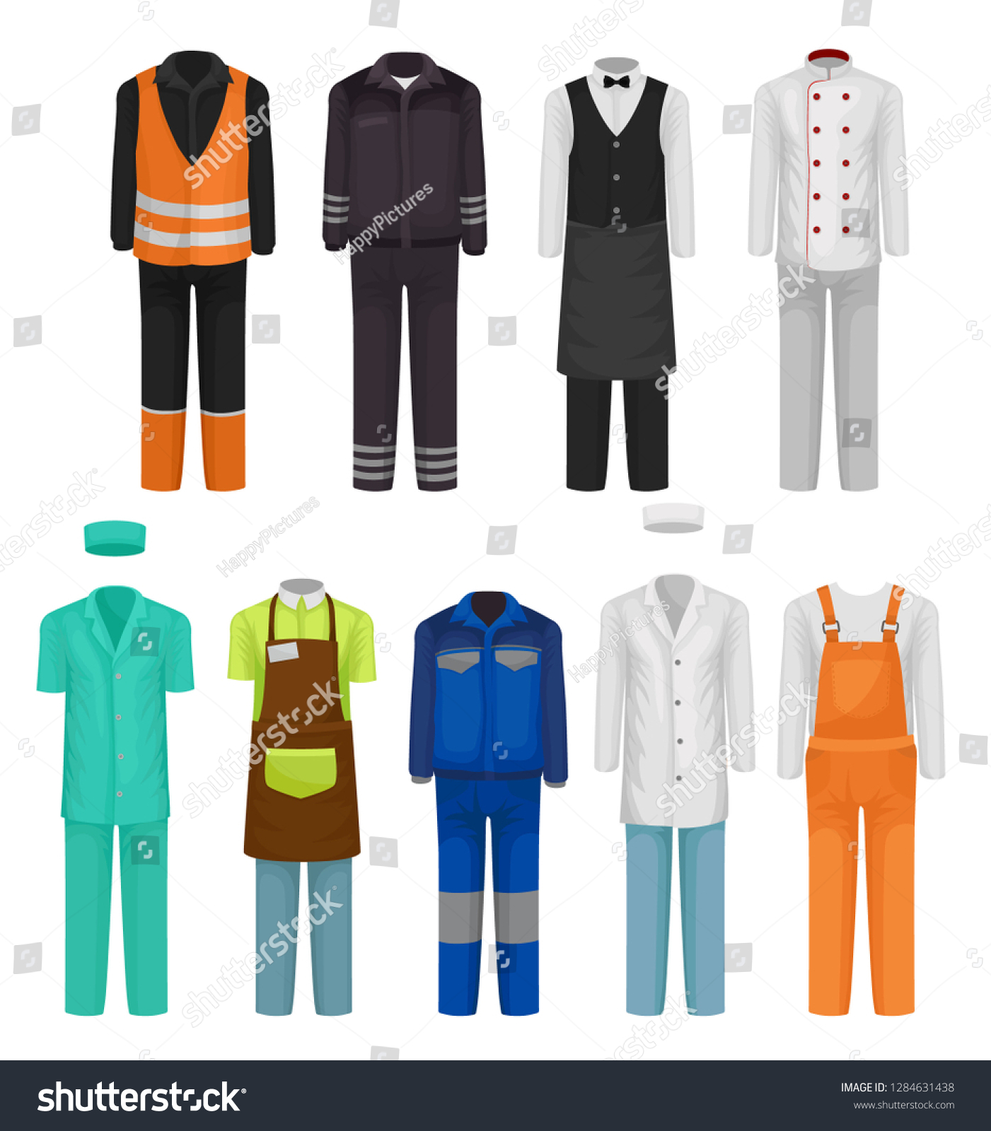 Flat Vector Set Staff Clothing Uniform Stock Vector (Royalty Free ...