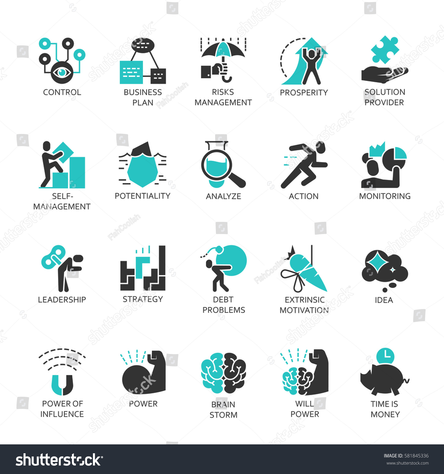 Flat Vector Set Symbols Business Process Stock Vector 581845336 ...