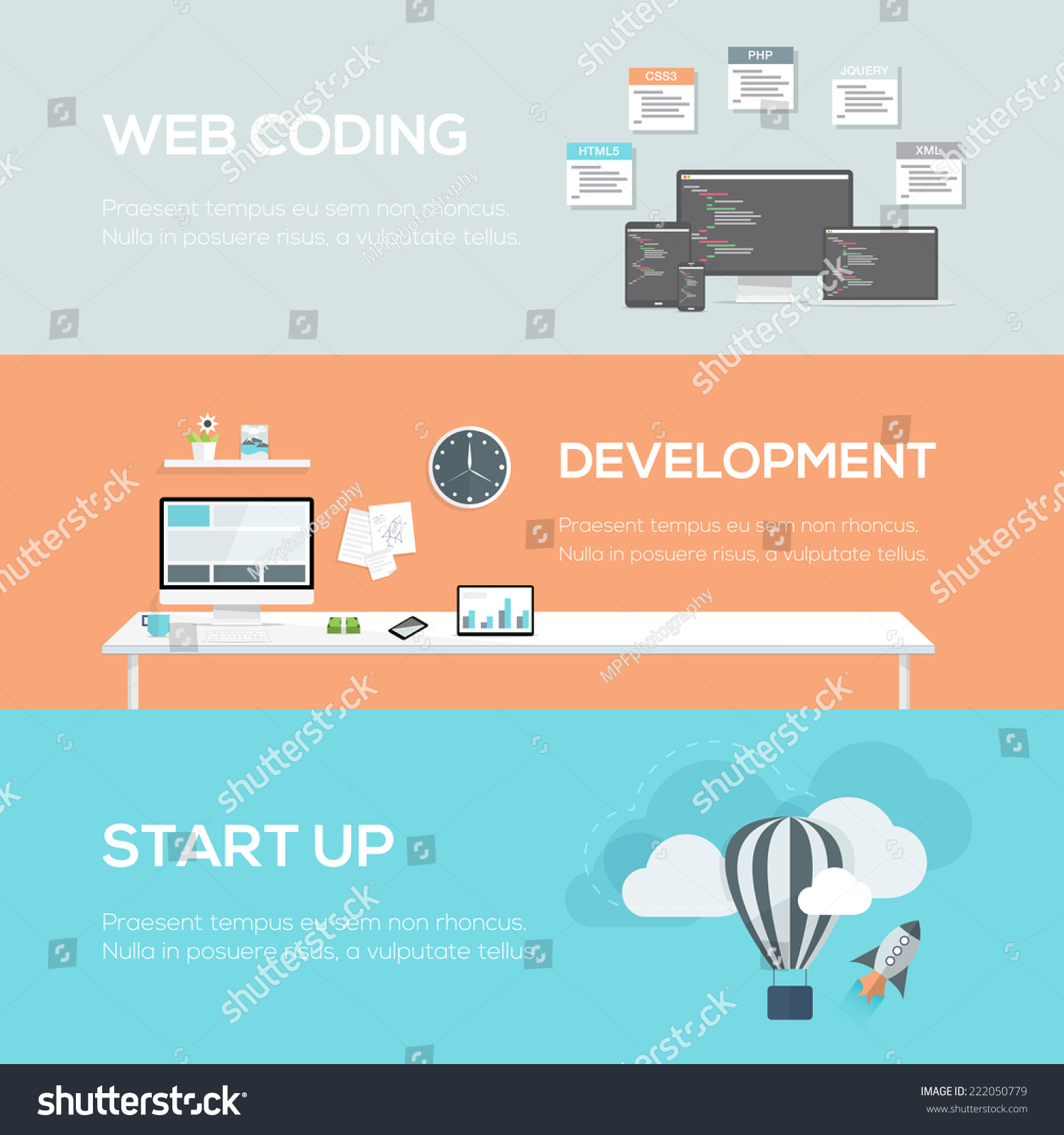 Flat Web Design Concepts. Web Coding, Development And Startup. Vector ...