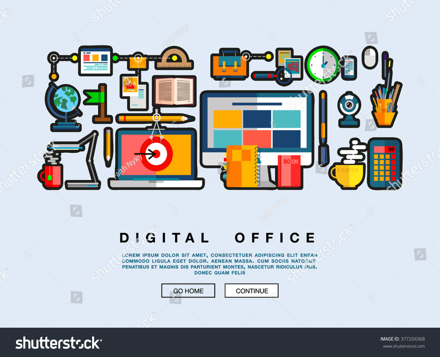 Flat Web Design Template Icons Digital Stock Vector 377204368 Shutterstock Graphic Design Project Management Template