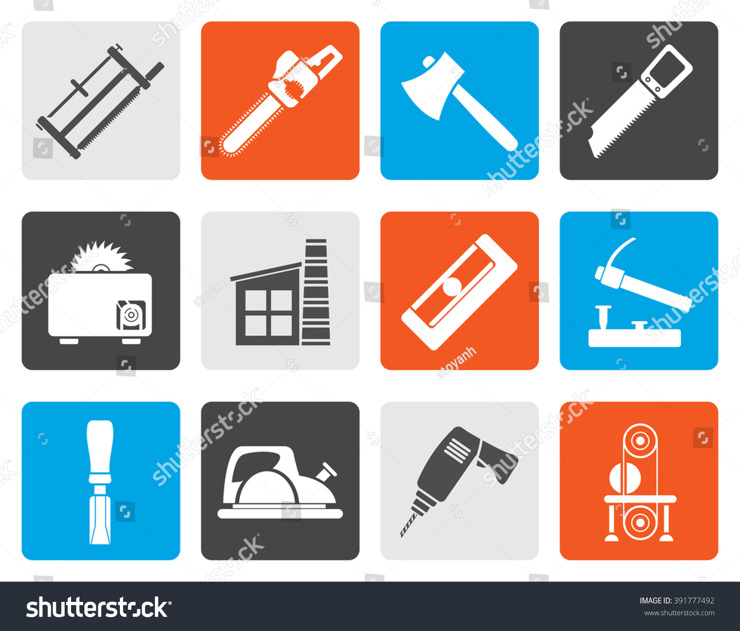 Flat Woodworking Industry And Tools Icons Flat Woodworking Industry And Tools Icons