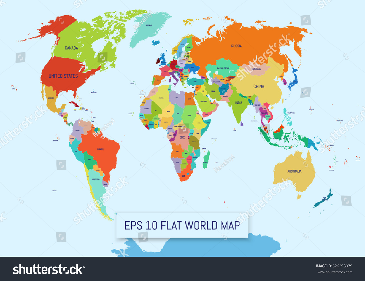 Flat World Map With Countries Flat World Map Divided Into Editable: Vector De Stock (Libre De Regalías)  626398079 | Shutterstock