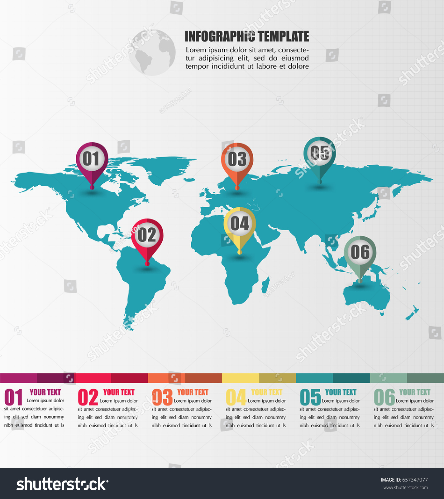 flat world map infographic vector template stock vector