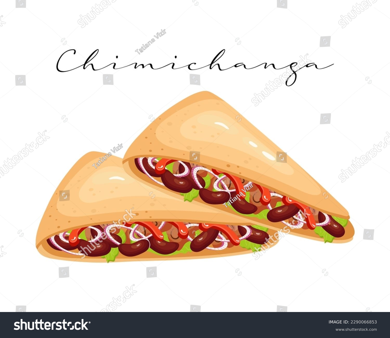 SVG of Flatbread with meat, chili and beans, Chimichanga, Latin American cuisine. National cuisine of Mexico. Food illustration, vector	
 svg