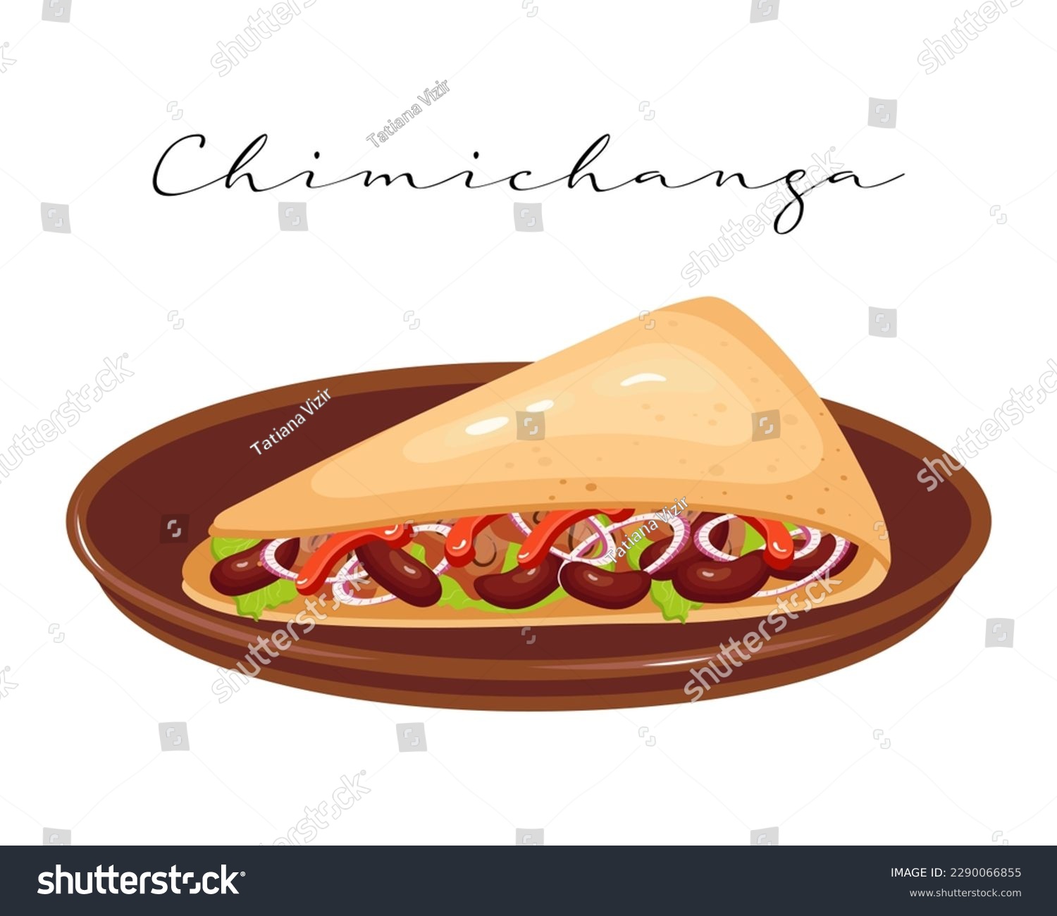 SVG of Flatbread with meat, chili and beans, Chimichanga, Latin American cuisine. National cuisine of Mexico. Food illustration, vector	
 svg