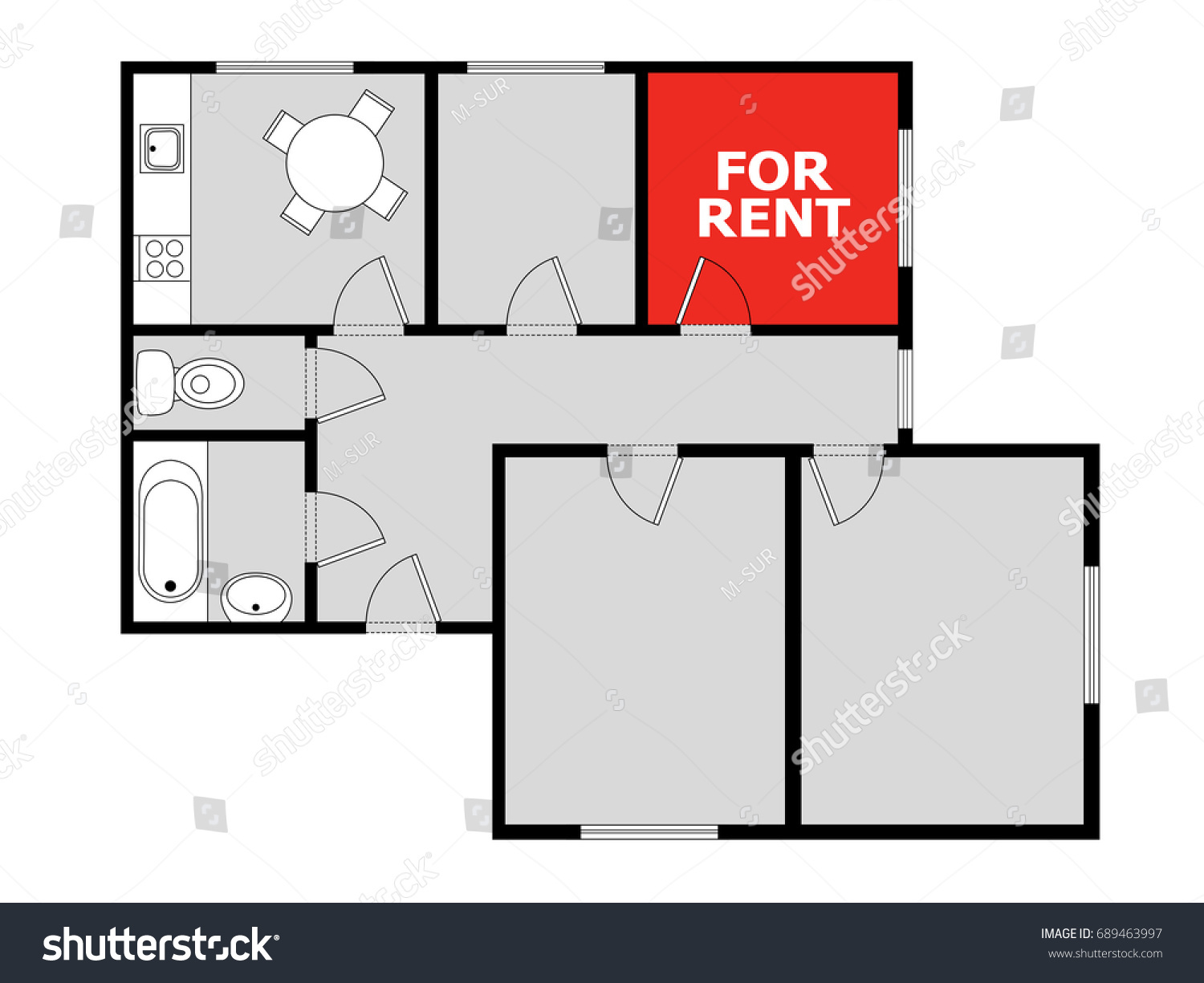 SVG of Flatsharing - plan of flat with marked free room as advertising to share housing, living and staying at apartment. Vacant bedroom is free for accommodation of tenant and flatmate / roommate svg