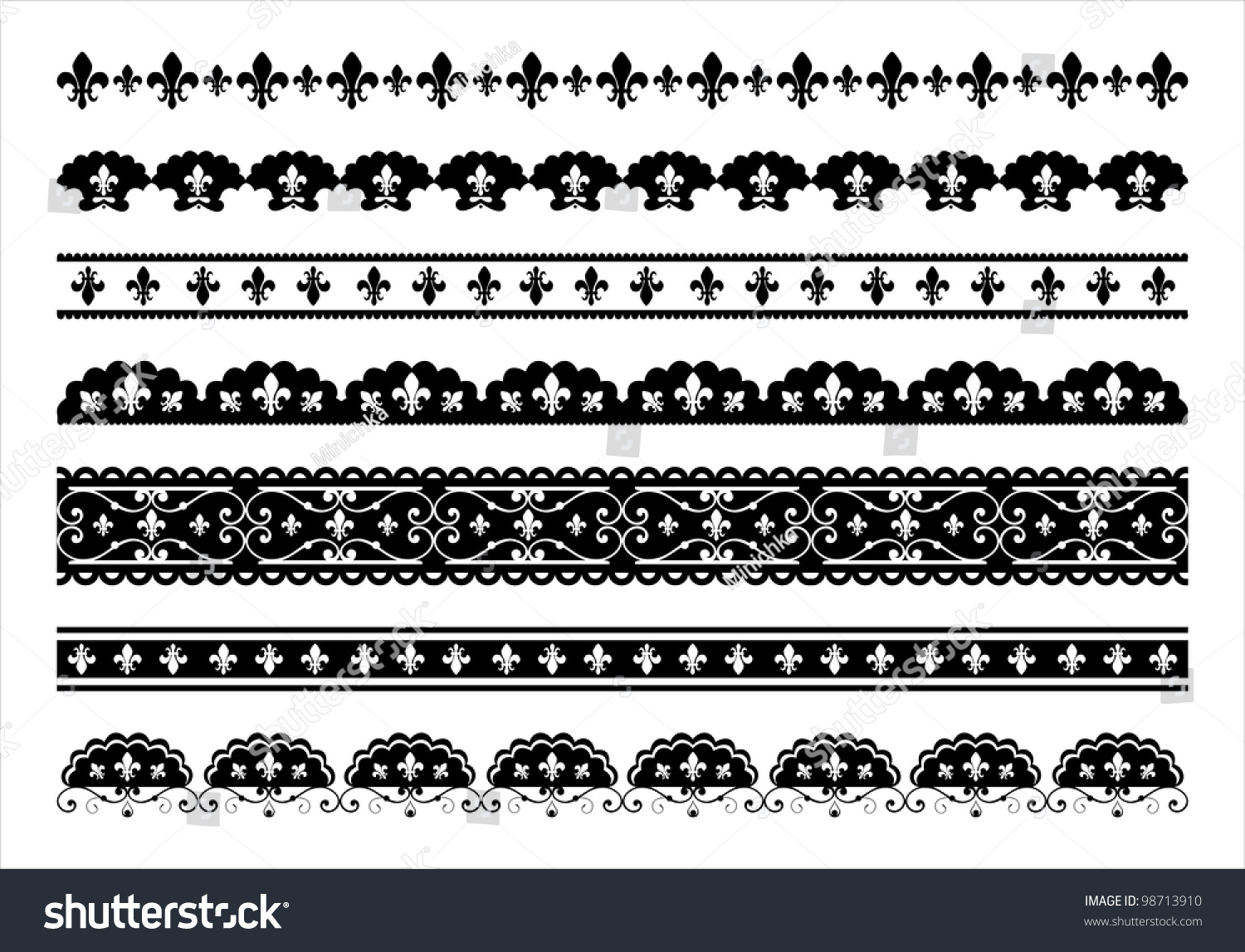 Fleur De Lis Scalloped Vector Borders - 98713910 : Shutterstock