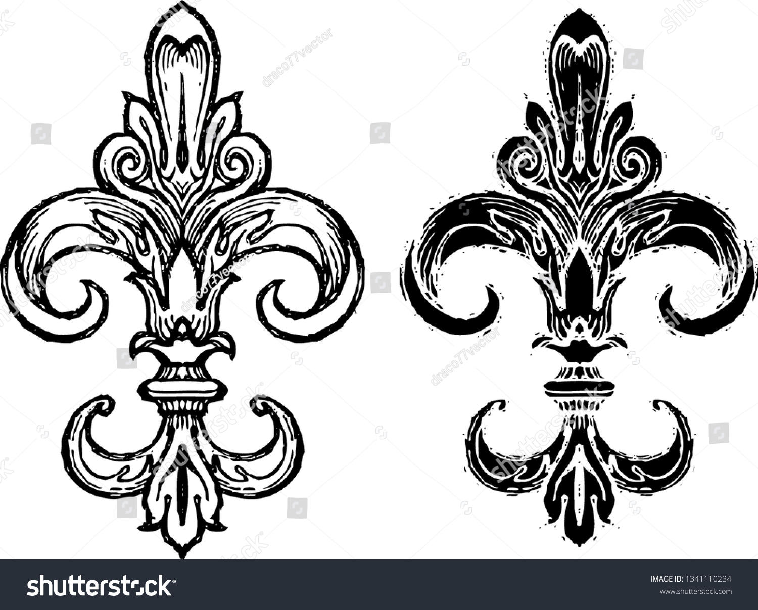 Fleur De Lis Sketch Set Stock Vector (Royalty Free) 1341110234