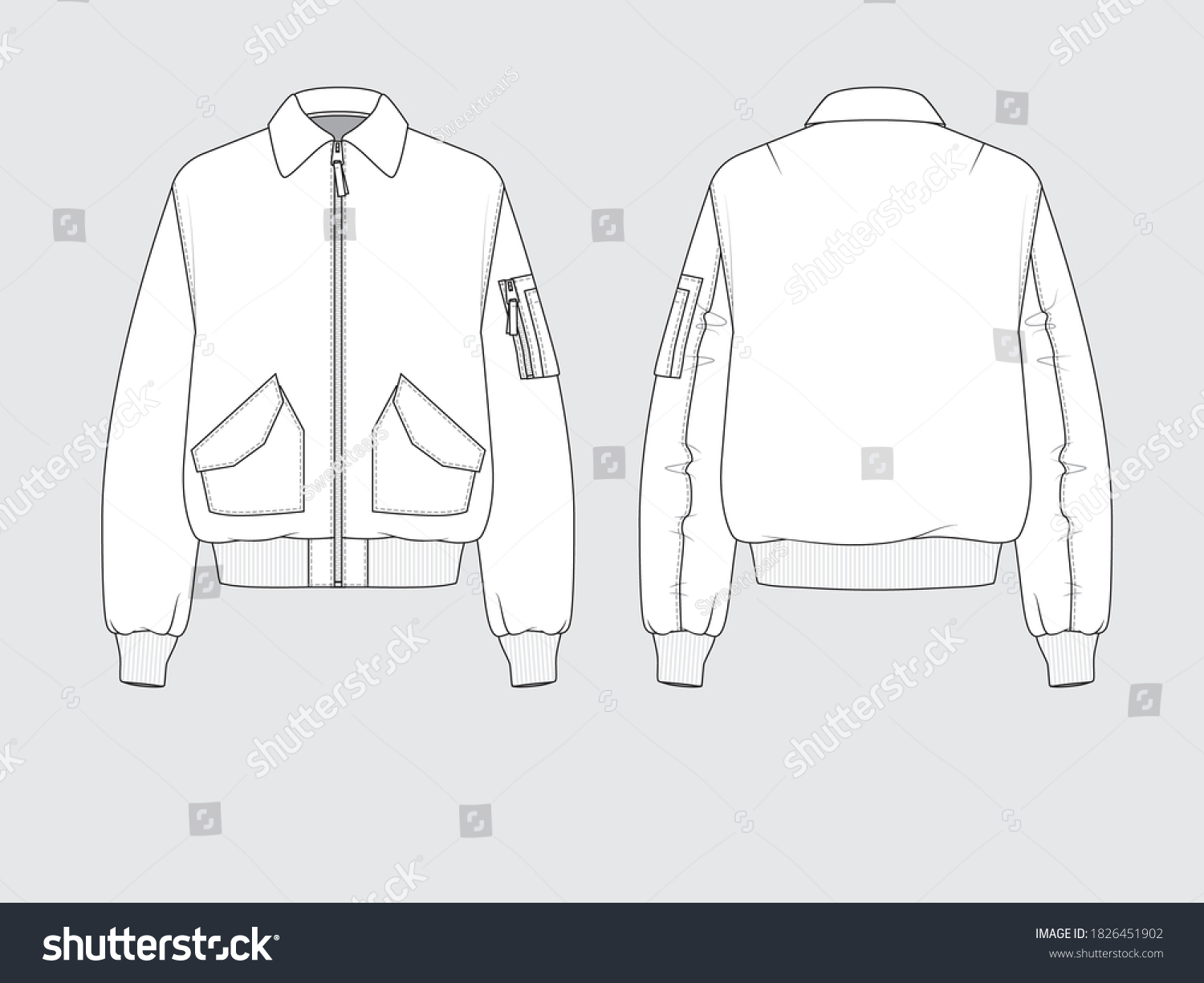 Flight Bomber Jacket Front Back Drawing Stock Vector (Royalty Free ...