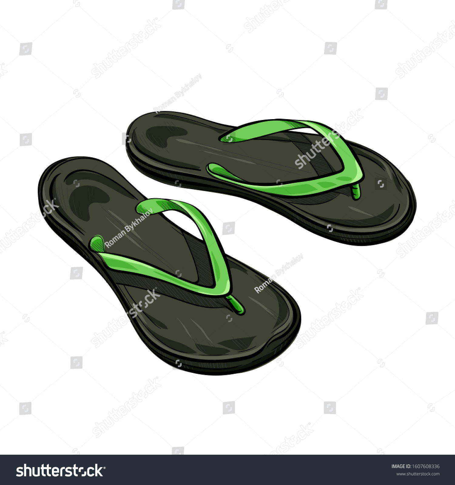 Flipflop Beach Slippers Colored Illustration Drawing: vector de stock