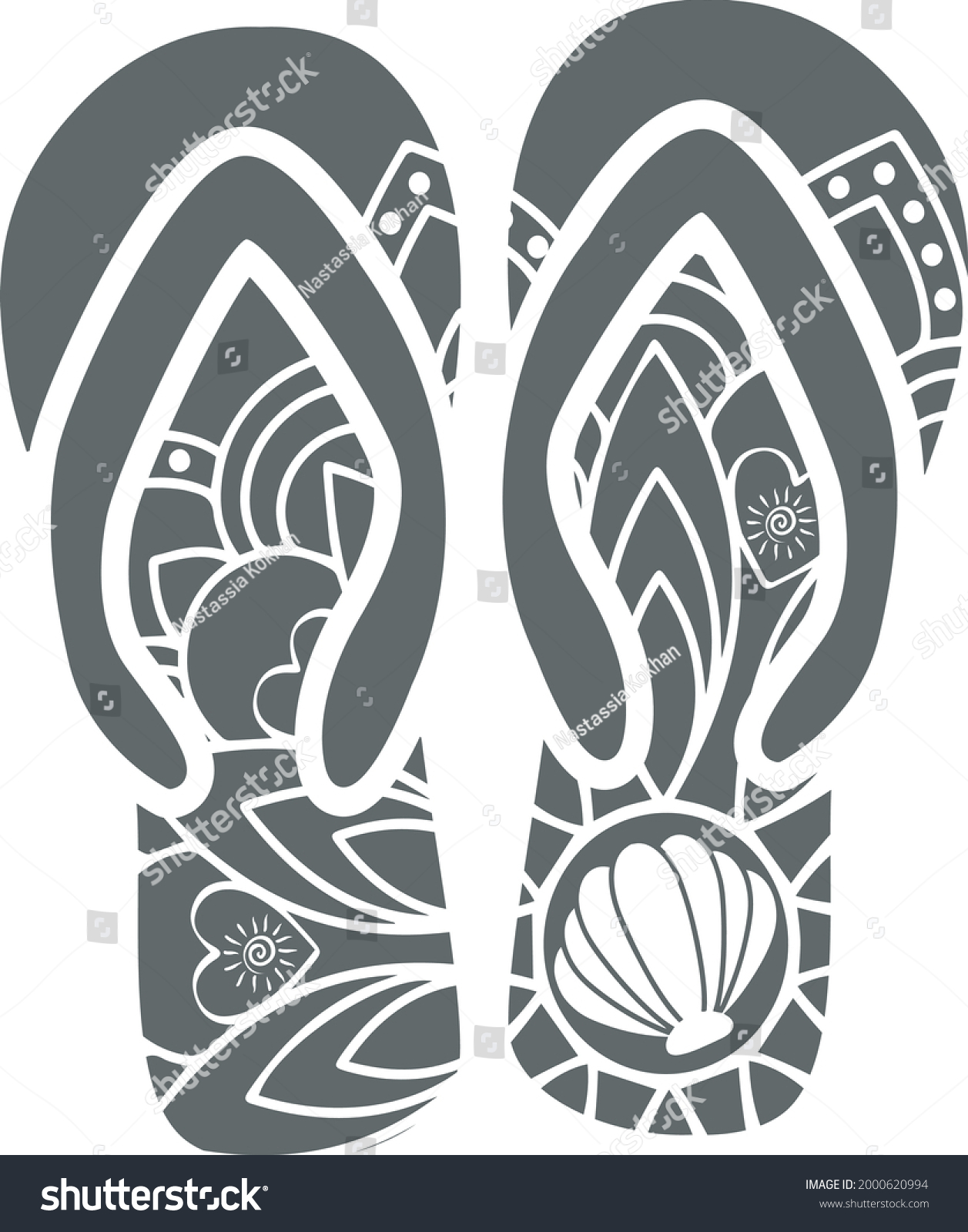 SVG of Flip Flop svg vector Illustration isolated on white background. Flip flop mandala silhouette shirt design. Summer SVG. Beach SVG. Beach Shoes image. Summer mandala with shell. Sandals svg svg