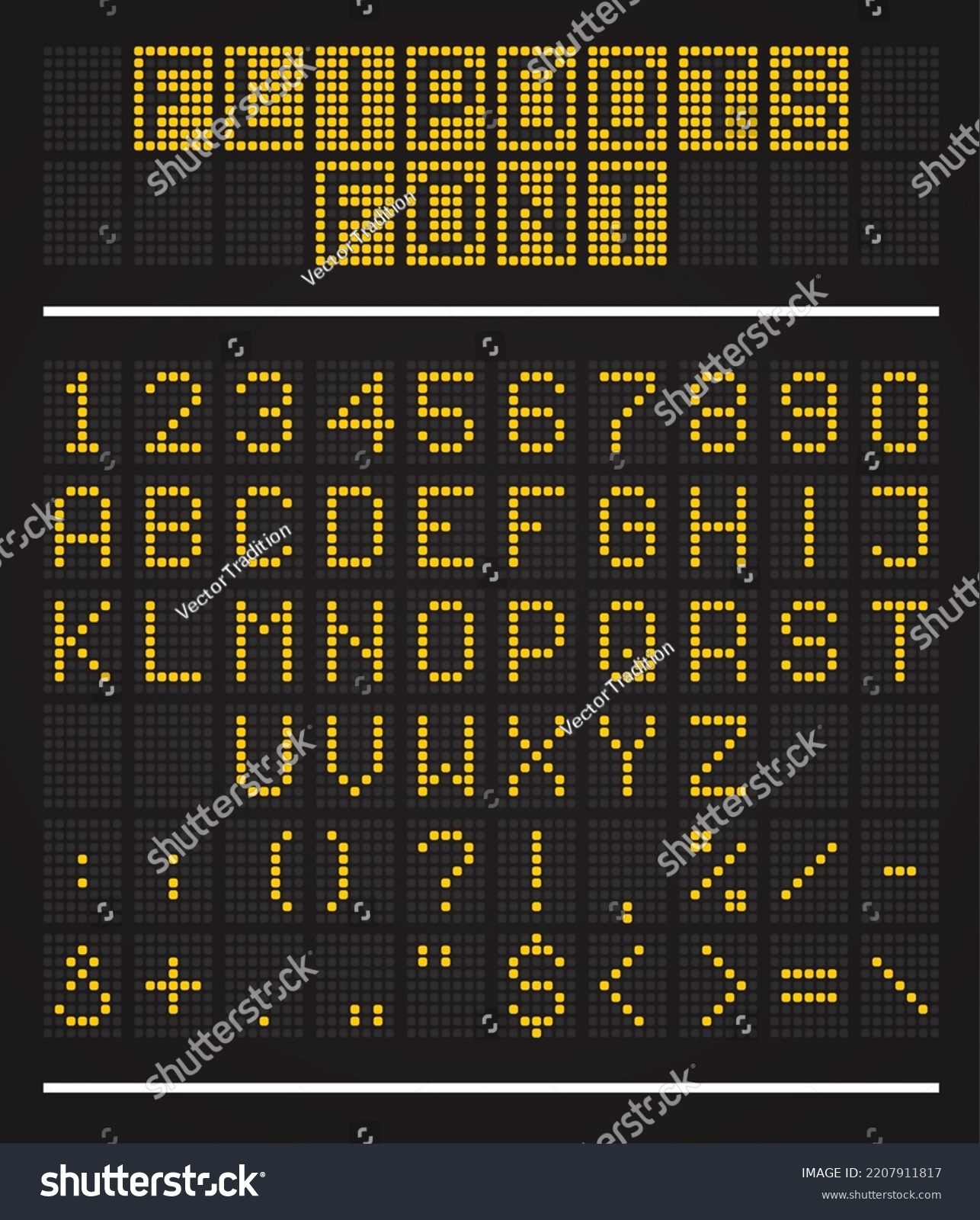 SVG of Flipdots scoreboard font, LED dots alphabet or airport digital display letters, vector panel. Scoreboard font with flip dot numbers, or electronic timetable type with LED diode lamp digits svg