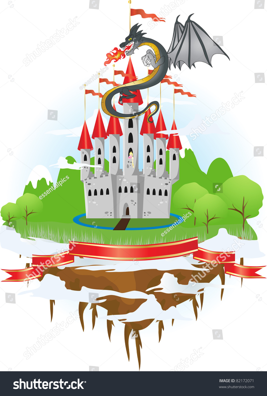 Floating Island Castle Beautiful Princess Dragon Stock Vector Royalty Free 1771