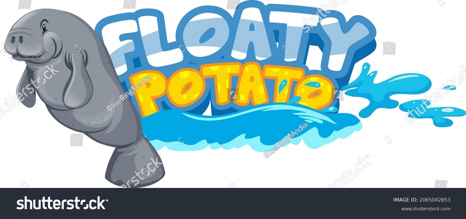 SVG of Floaty Potato font banner with Manatee or Sea cow cartoon character isolated illustration svg