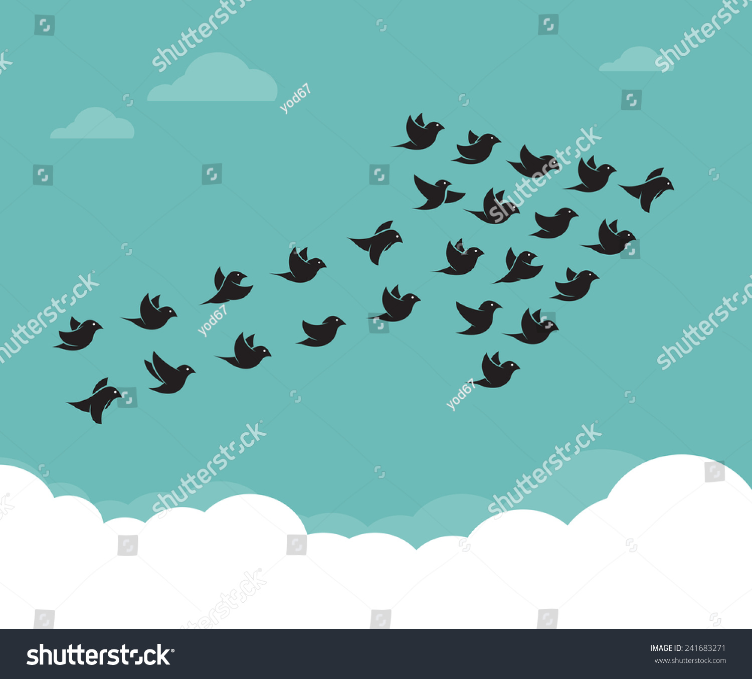 Flock Birds Flying Sky Arrow Teamwork Stock Vector (Royalty Free) 241683271