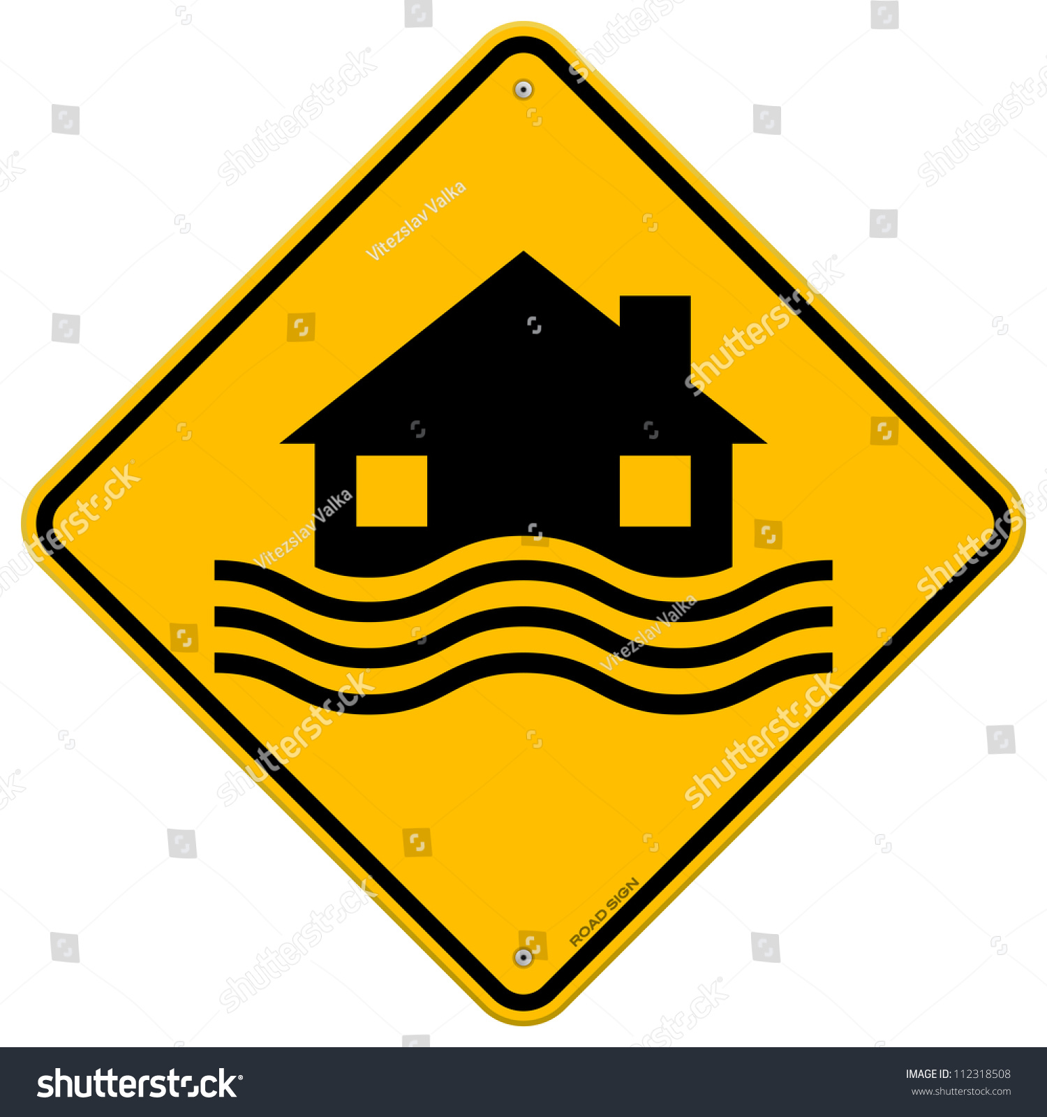 Flood Disaster Yellow Sign House Waves Stock Vector 112318508 ...