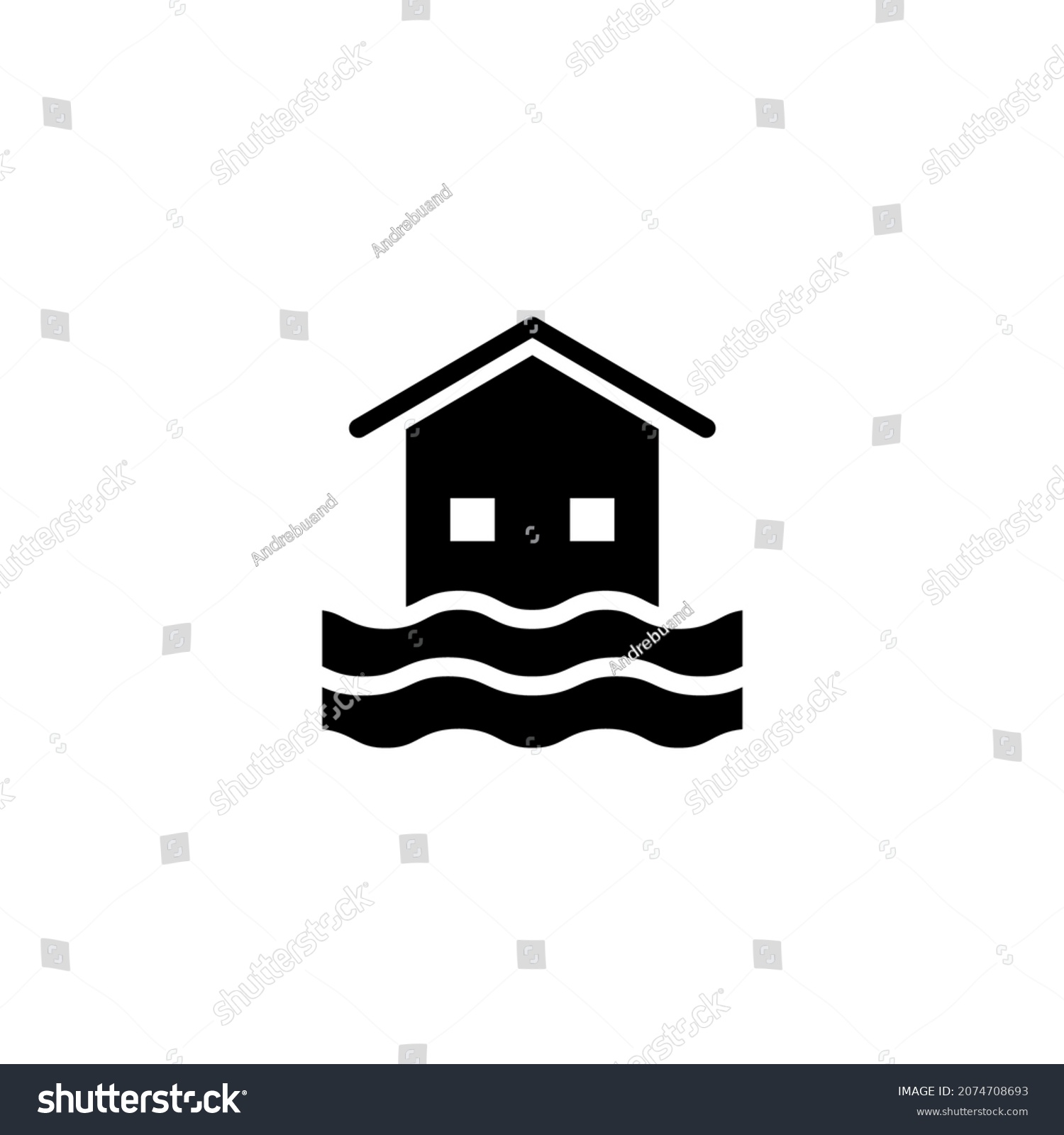 black house flooded, waves, disaster concept clip art preview