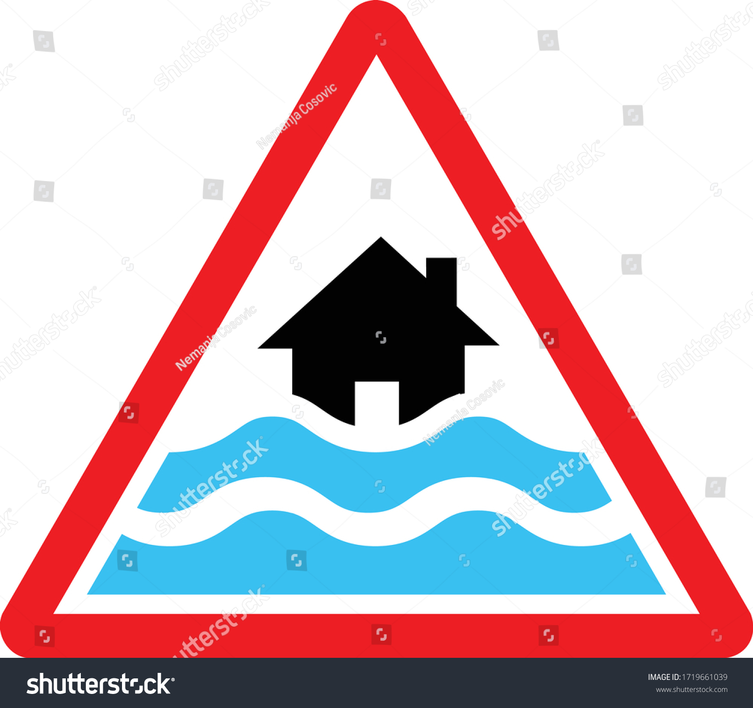 Flood Road Sign Red Bule Black Stock Vector (Royalty Free) 1719661039 ...