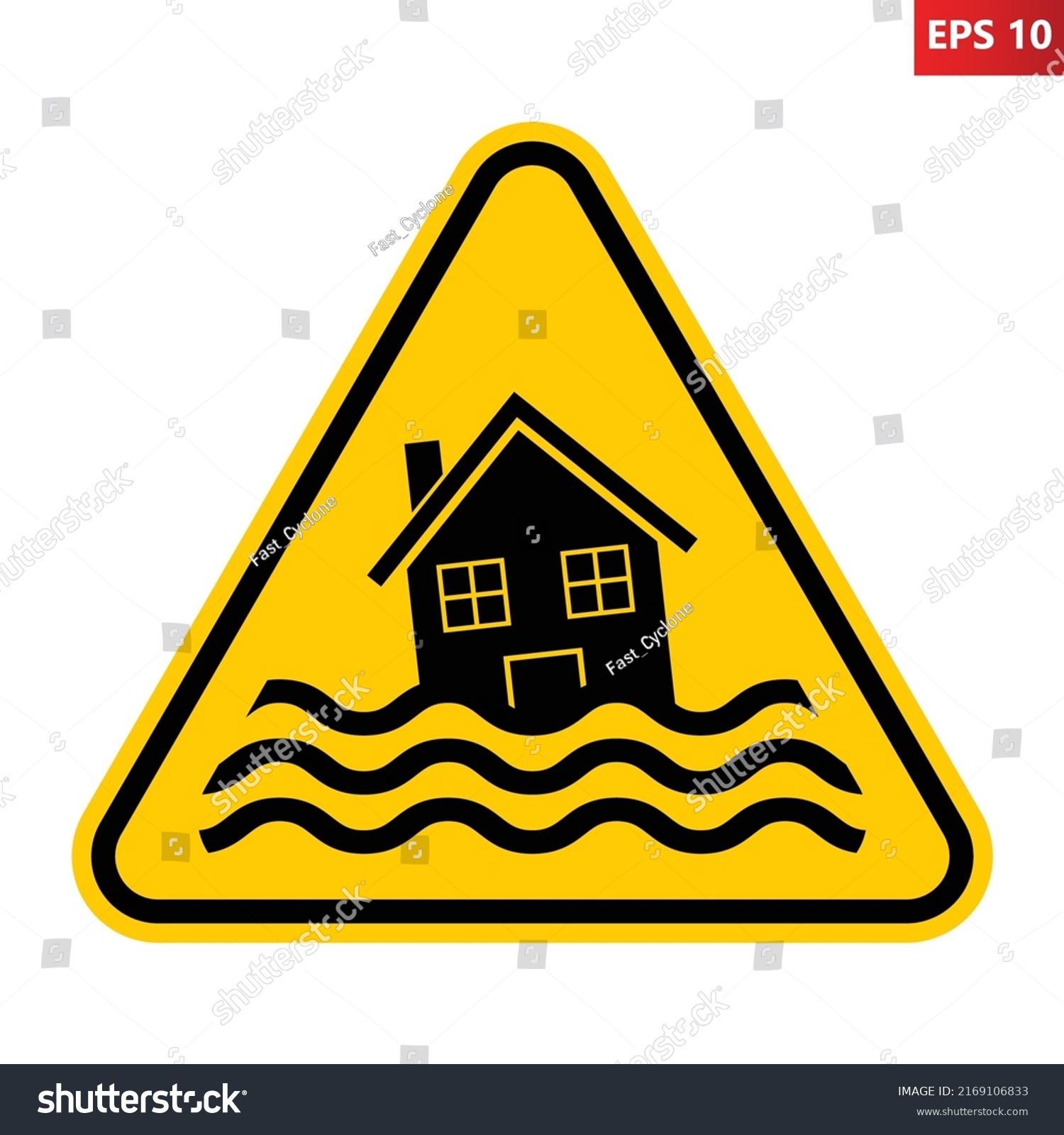 Flood Warning Sign Vector Illustration Yellow Stock Vector (Royalty ...