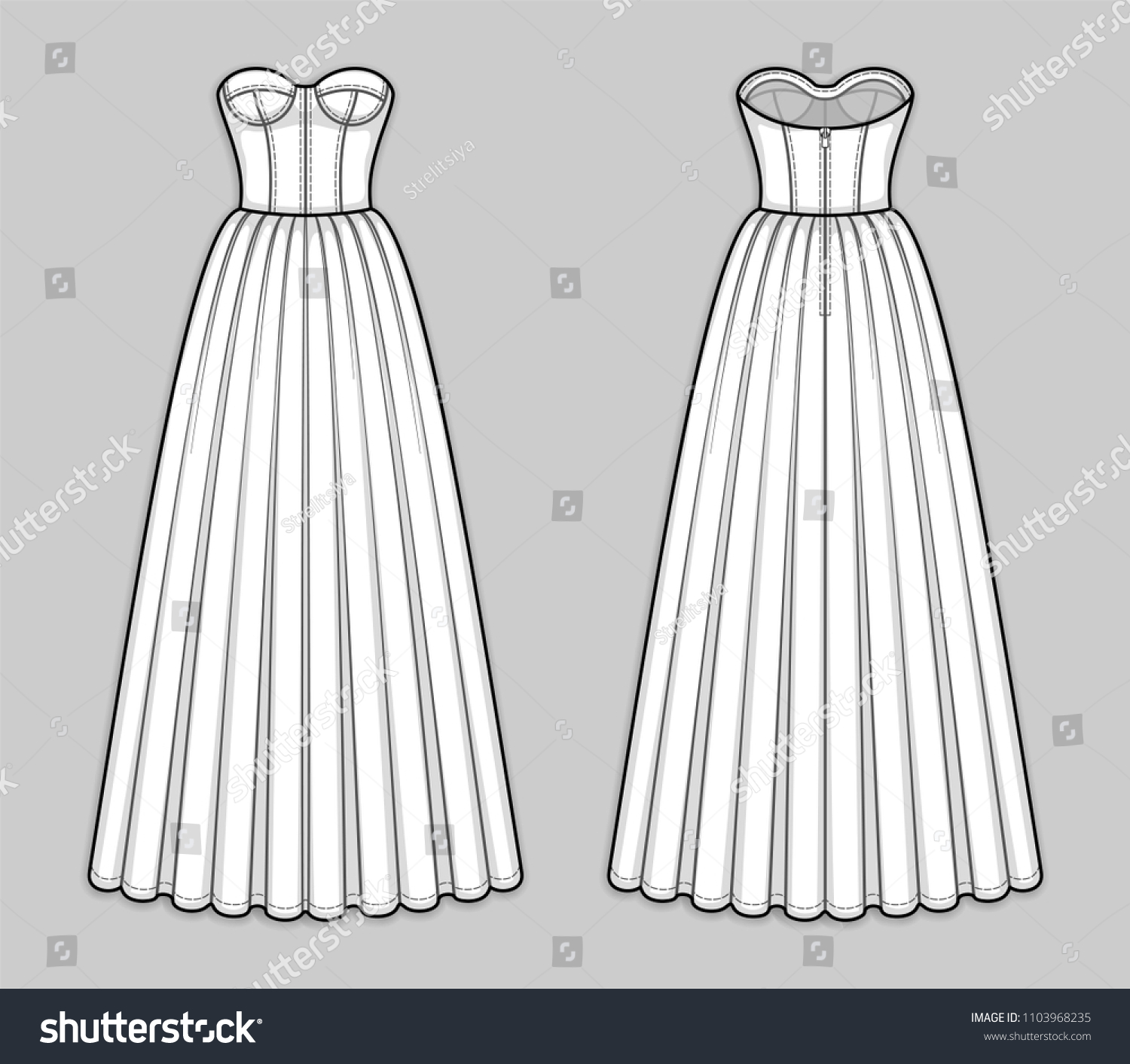 Floorlength Corset Bodice Dress Panel Lines Stock Vector (Royalty Free ...