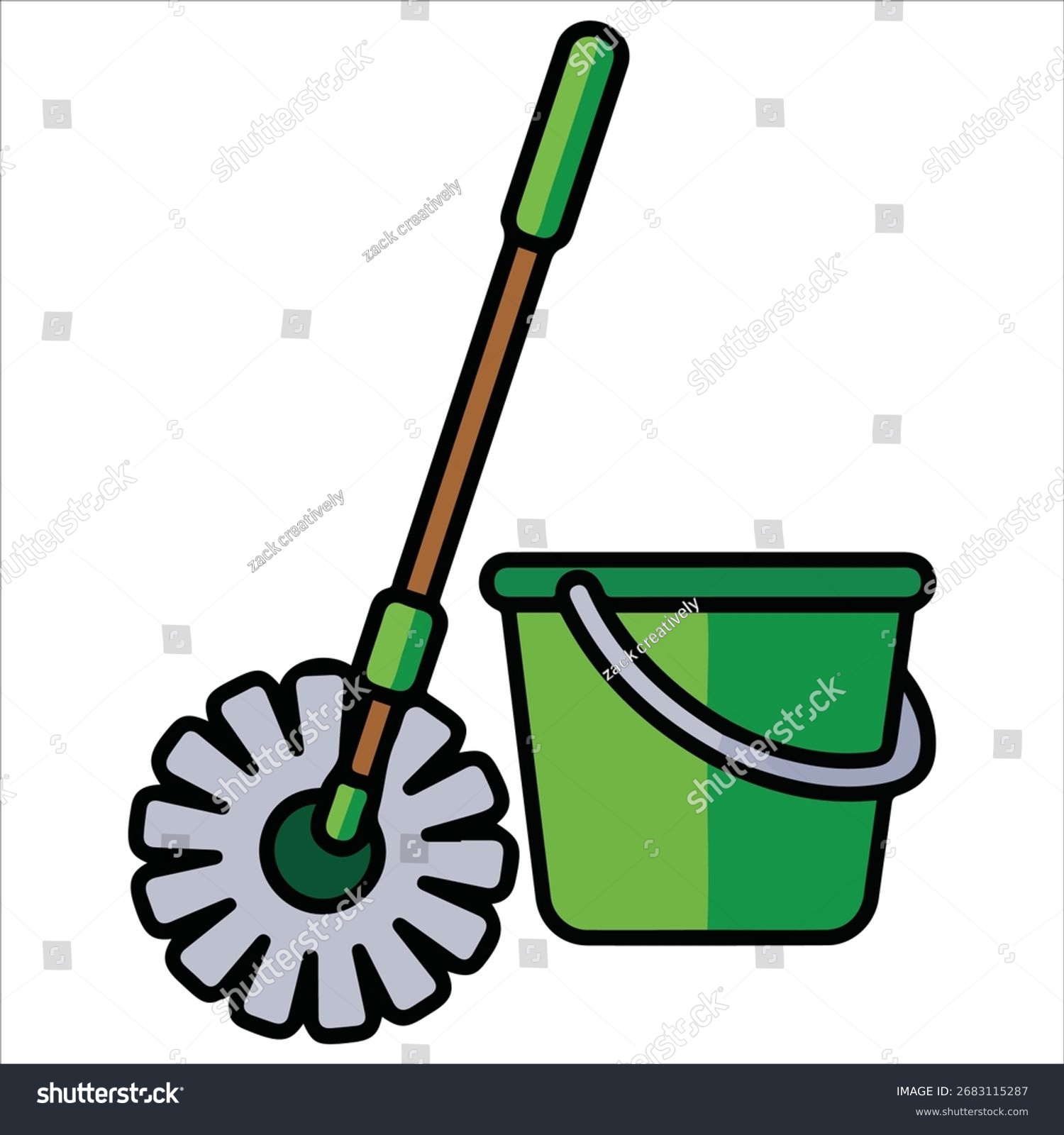 green bucket and brush cleaning tools clip art preview