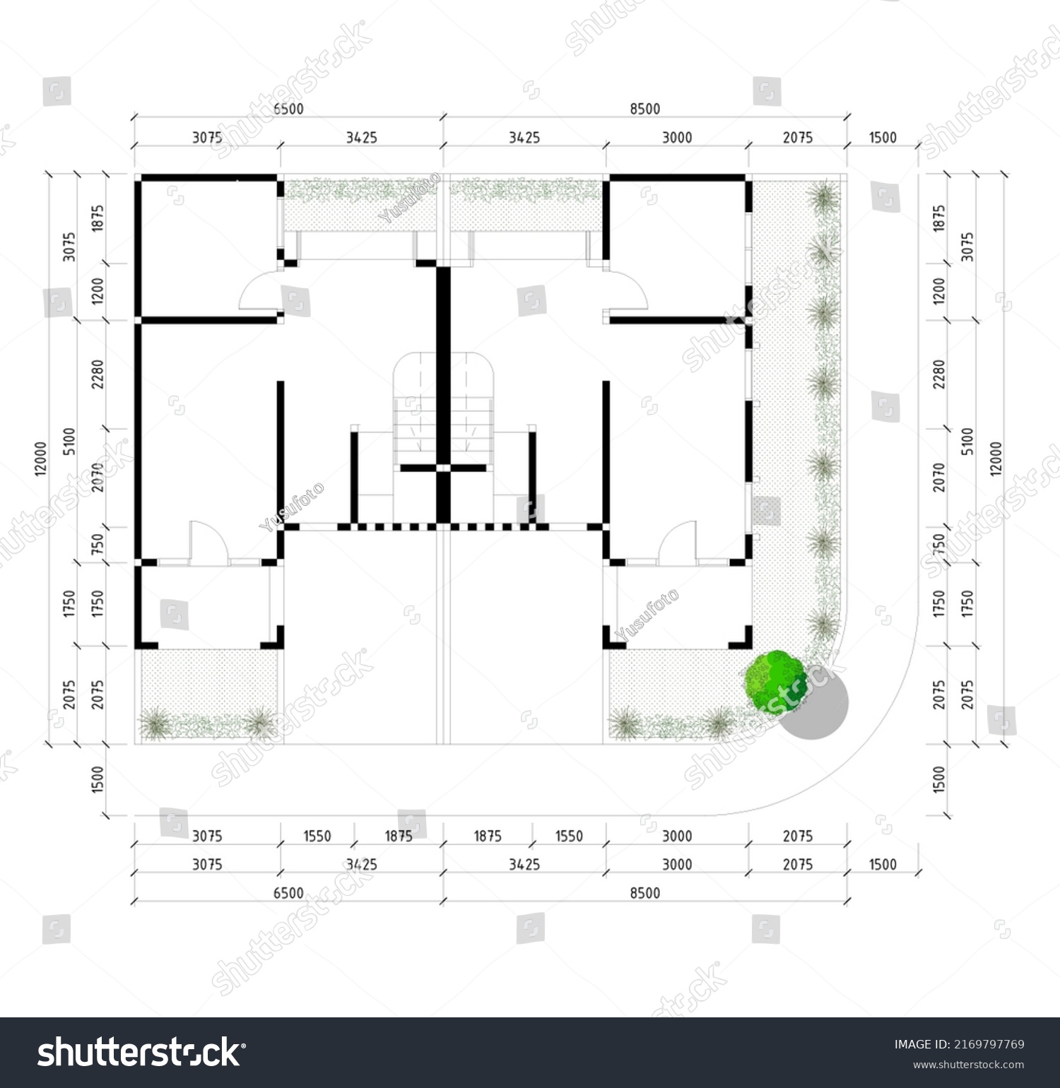 Floor Plan House On Corner Stock Vector (Royalty Free) 2169797769