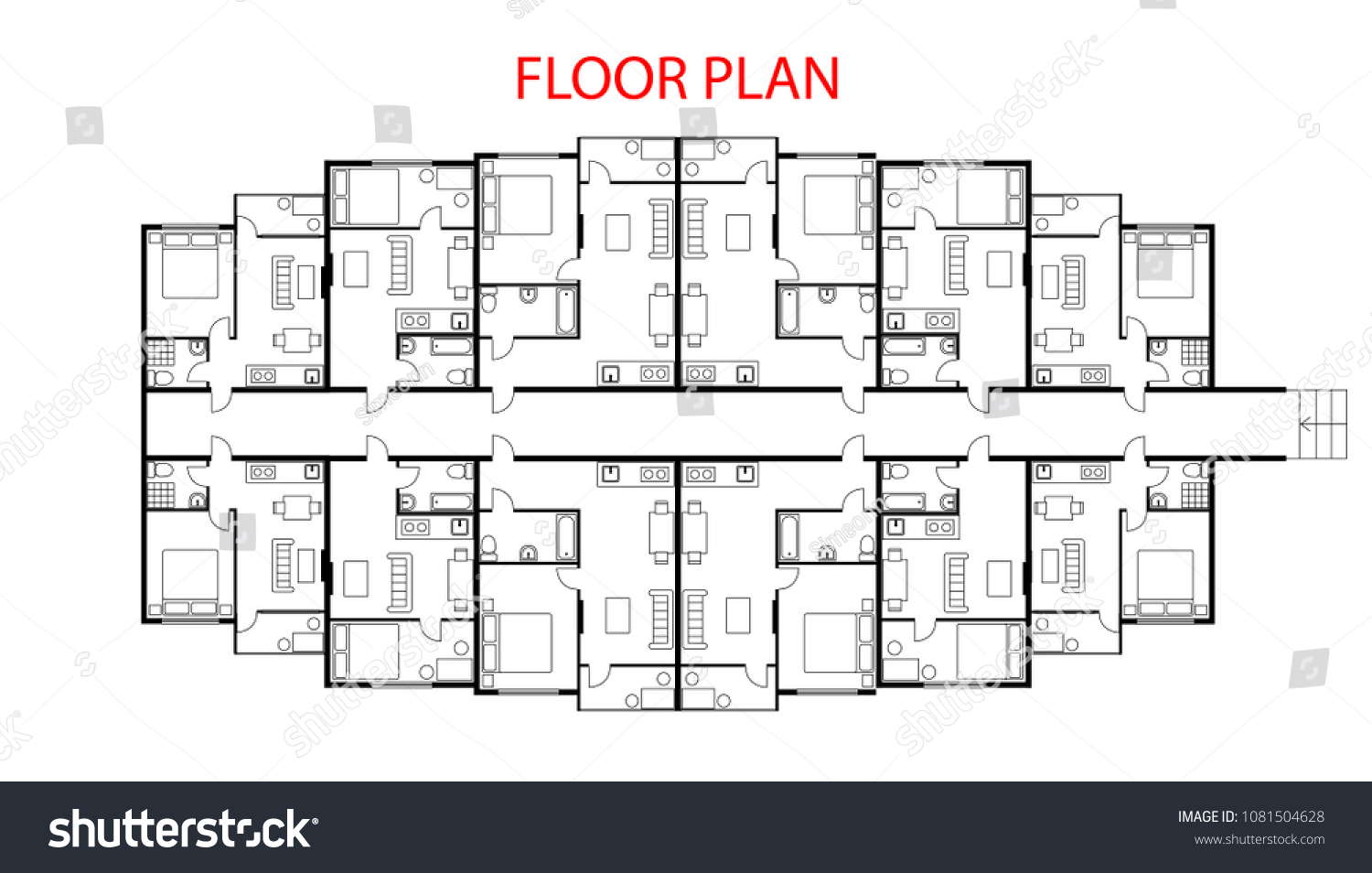 Floor Plan Project One Bedroom Apartment Stock Vector