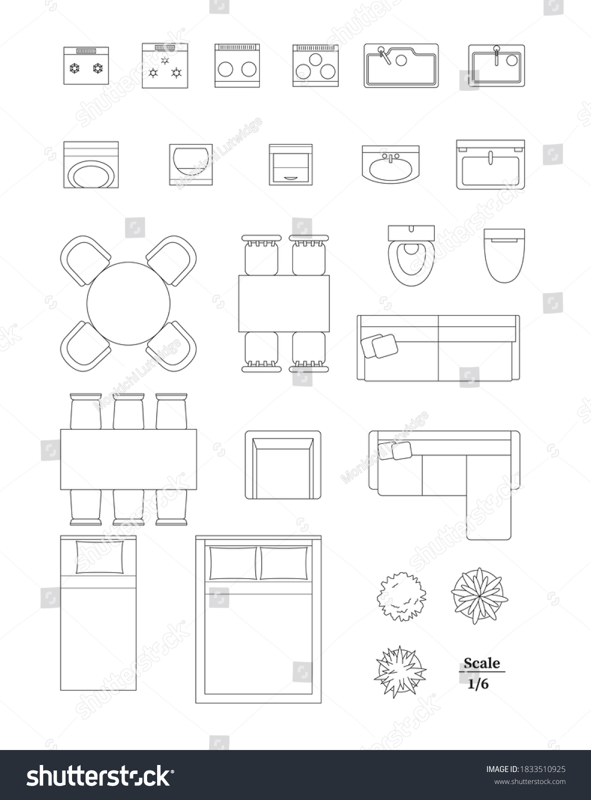 Floor Plan Set Furniture Home Appliances Stock Vector (Royalty Free ...