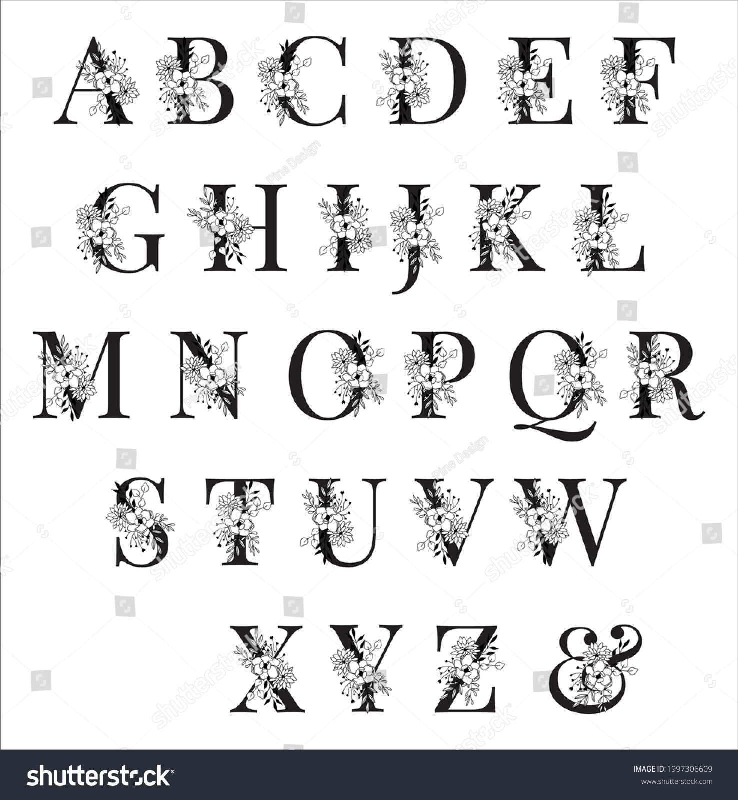 SVG of Floral Alphabet, Flower Letters Vector, decorative letters set svg