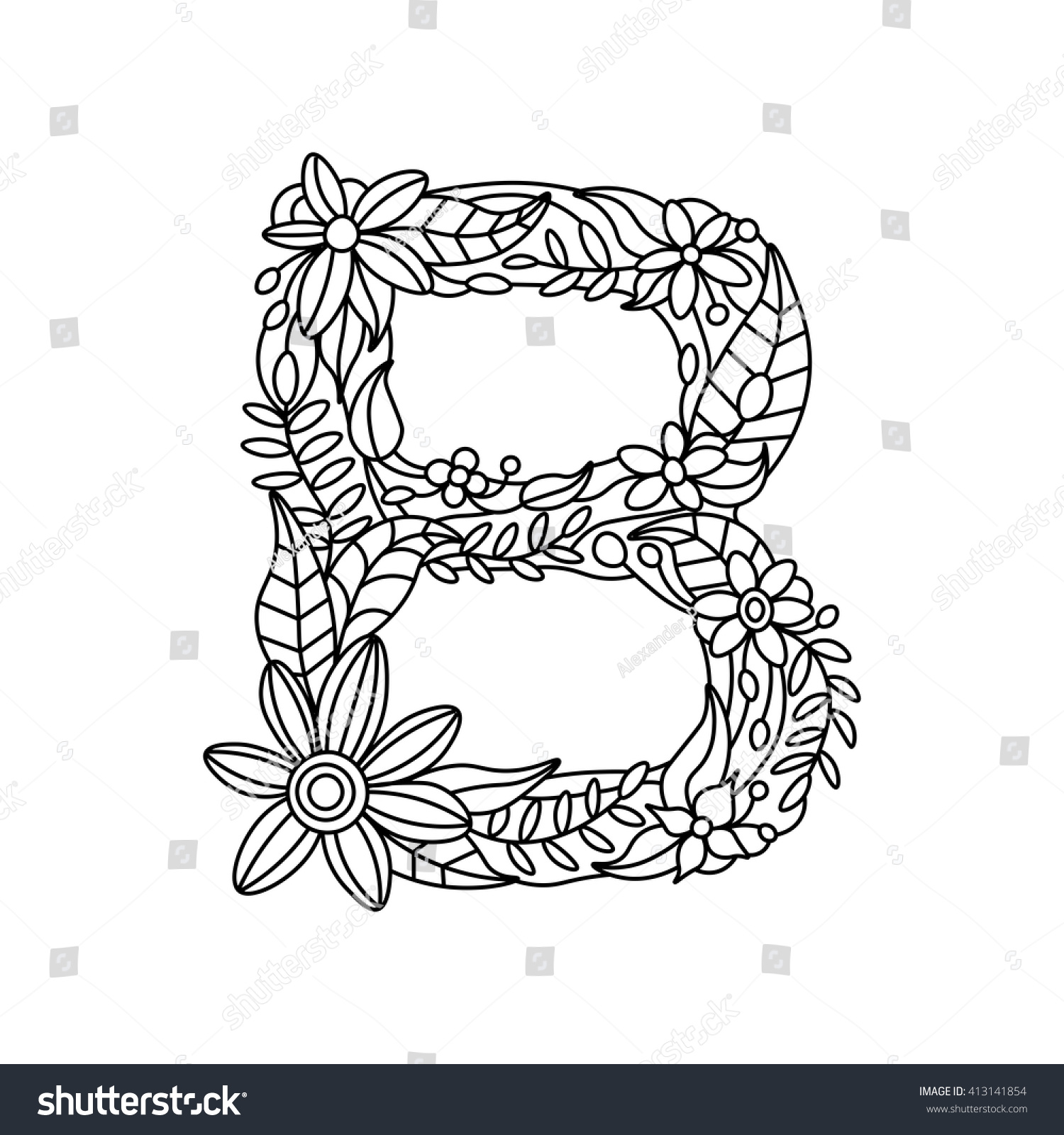 Download Floral Alphabet Letter Coloring Book Adults Stock Vector Royalty Free 413141854