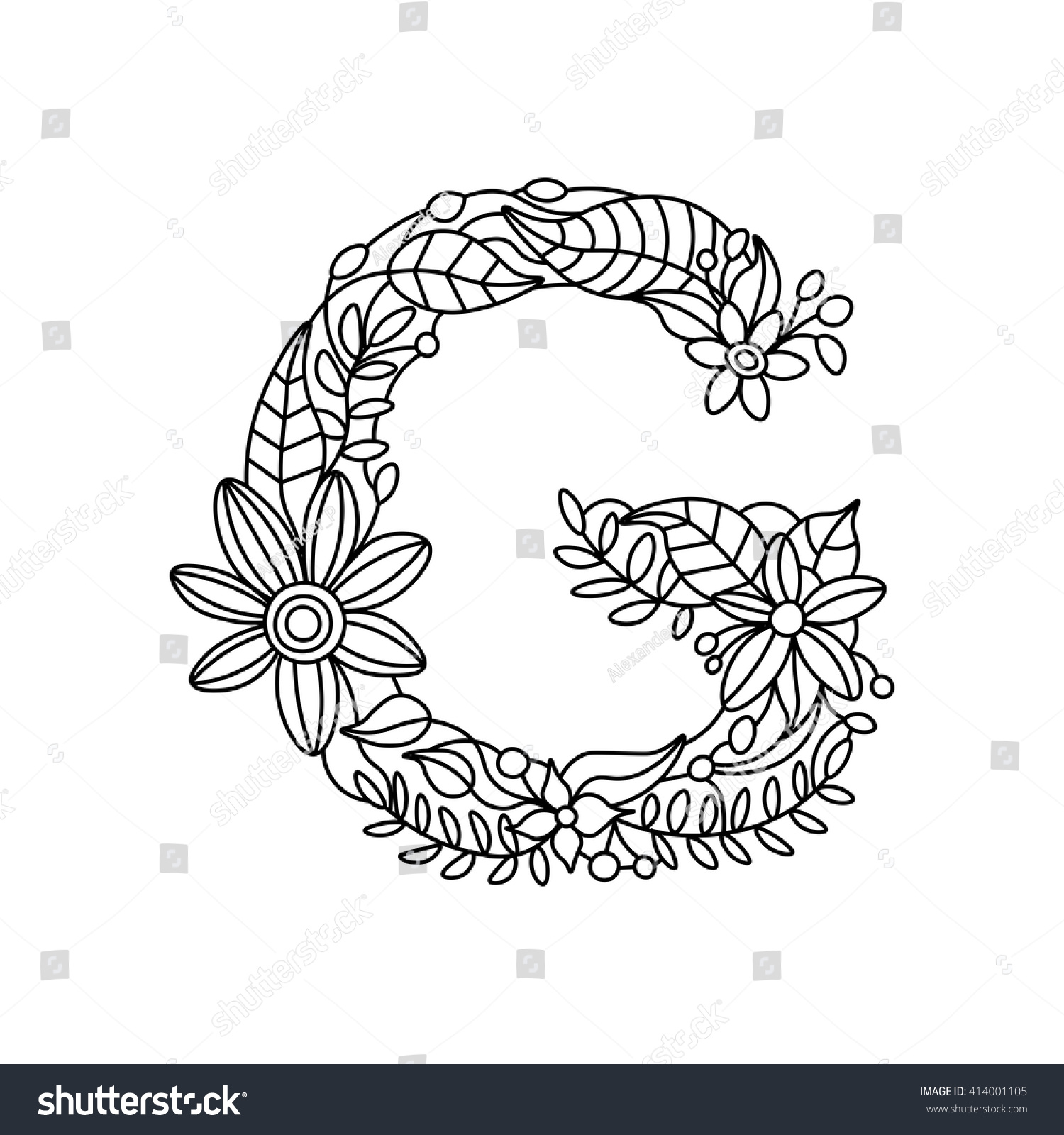 Download Floral Alphabet Letter Coloring Book Adults Stock Vector Royalty Free 414001105