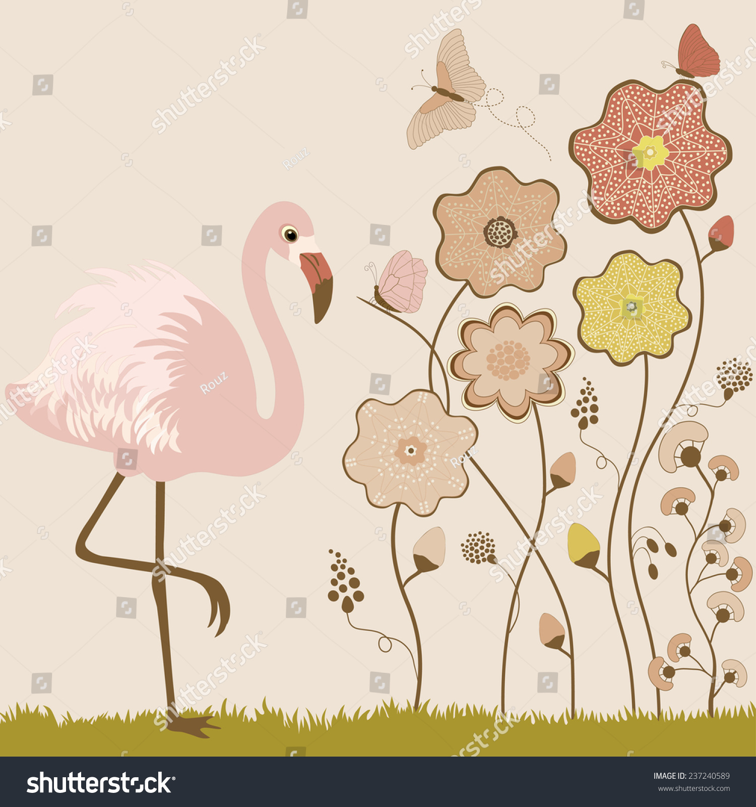 Floral Background Flamingo Stock Vector 237240589 - Shutterstock