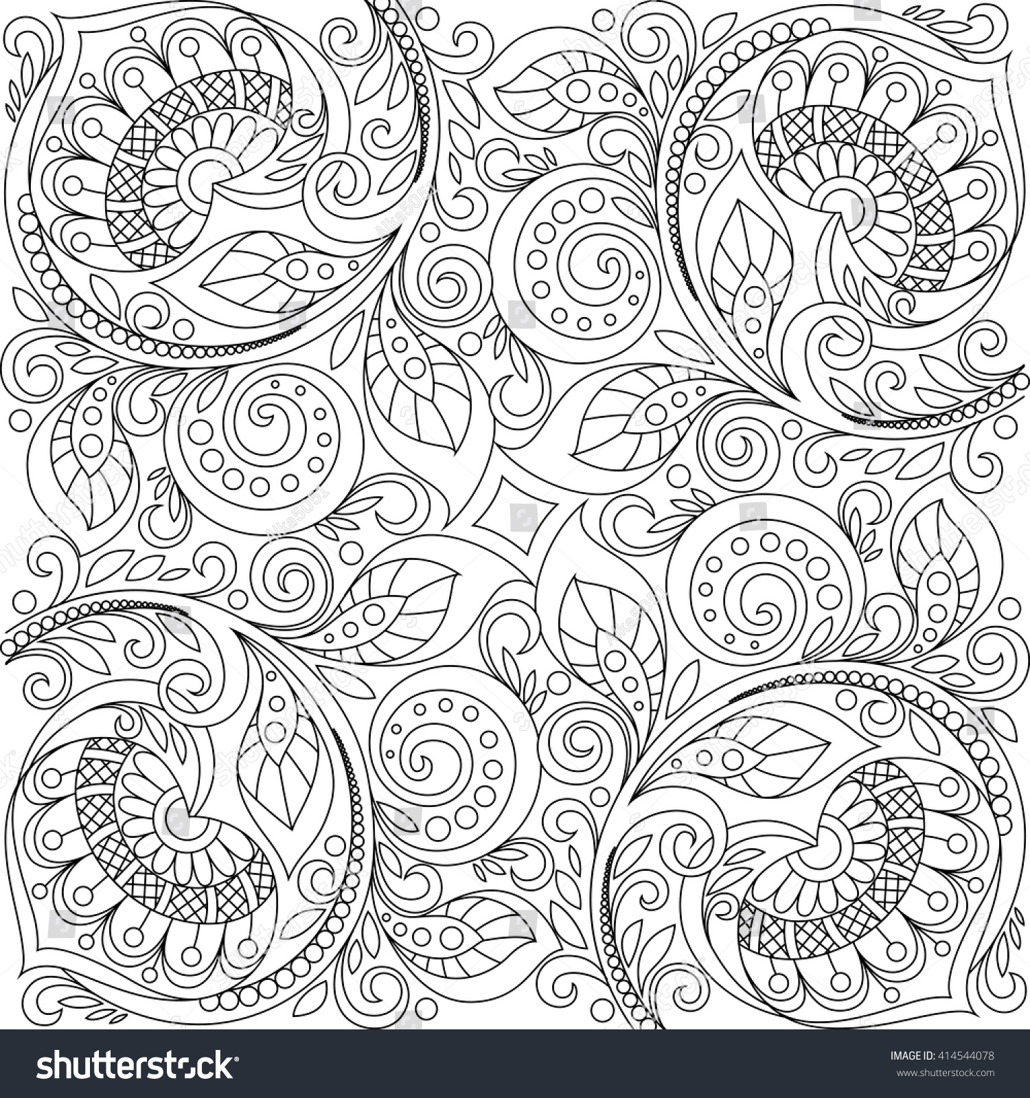 Vector Seamless Monochrome Floral Pattern Hand Drawn Floral stock vector floral background with hearts floral decorative pattern adult antistress coloring page black and
