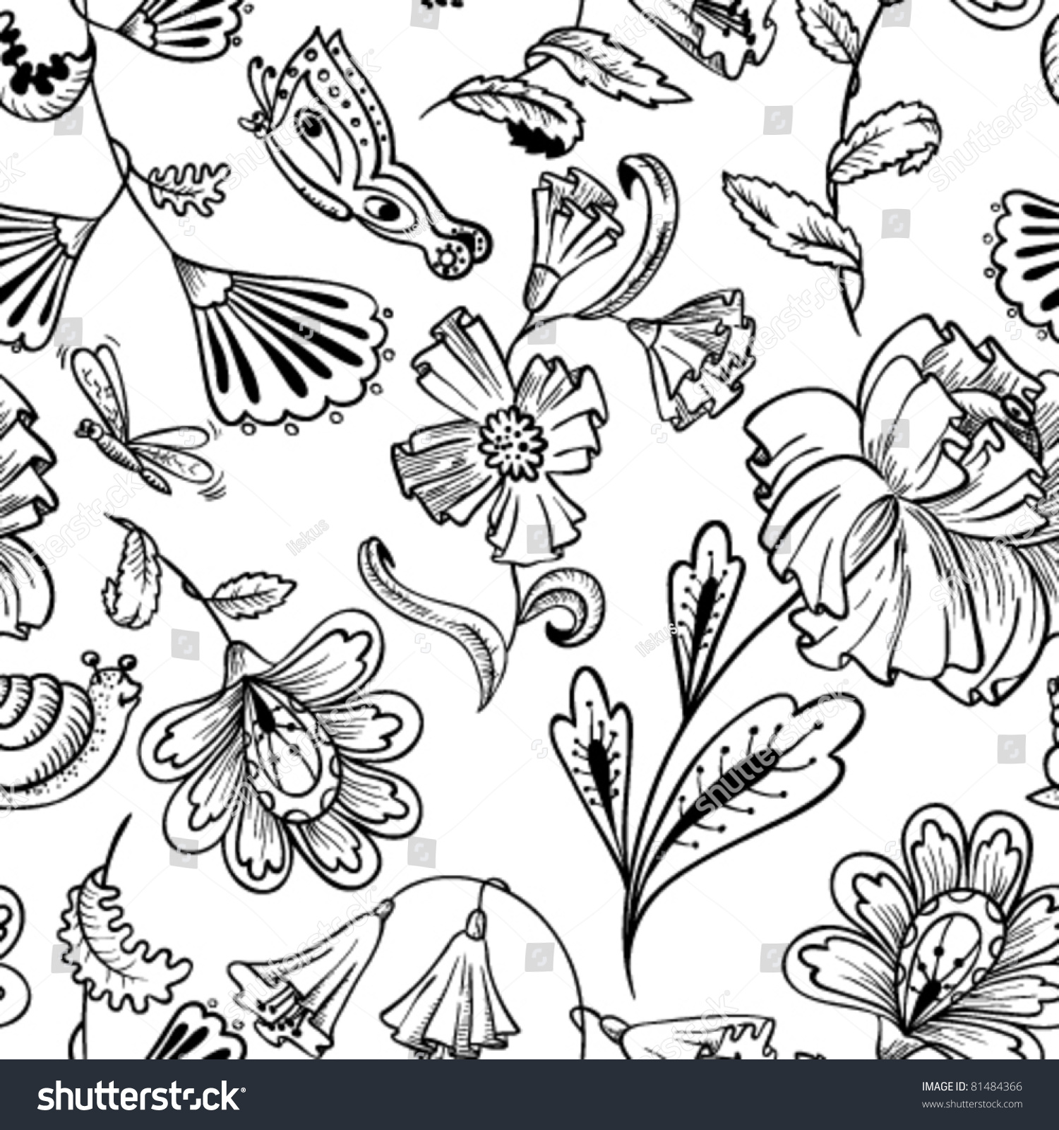 Floral Black White Seamless Pattern Stock Vector (Royalty Free) 81484366