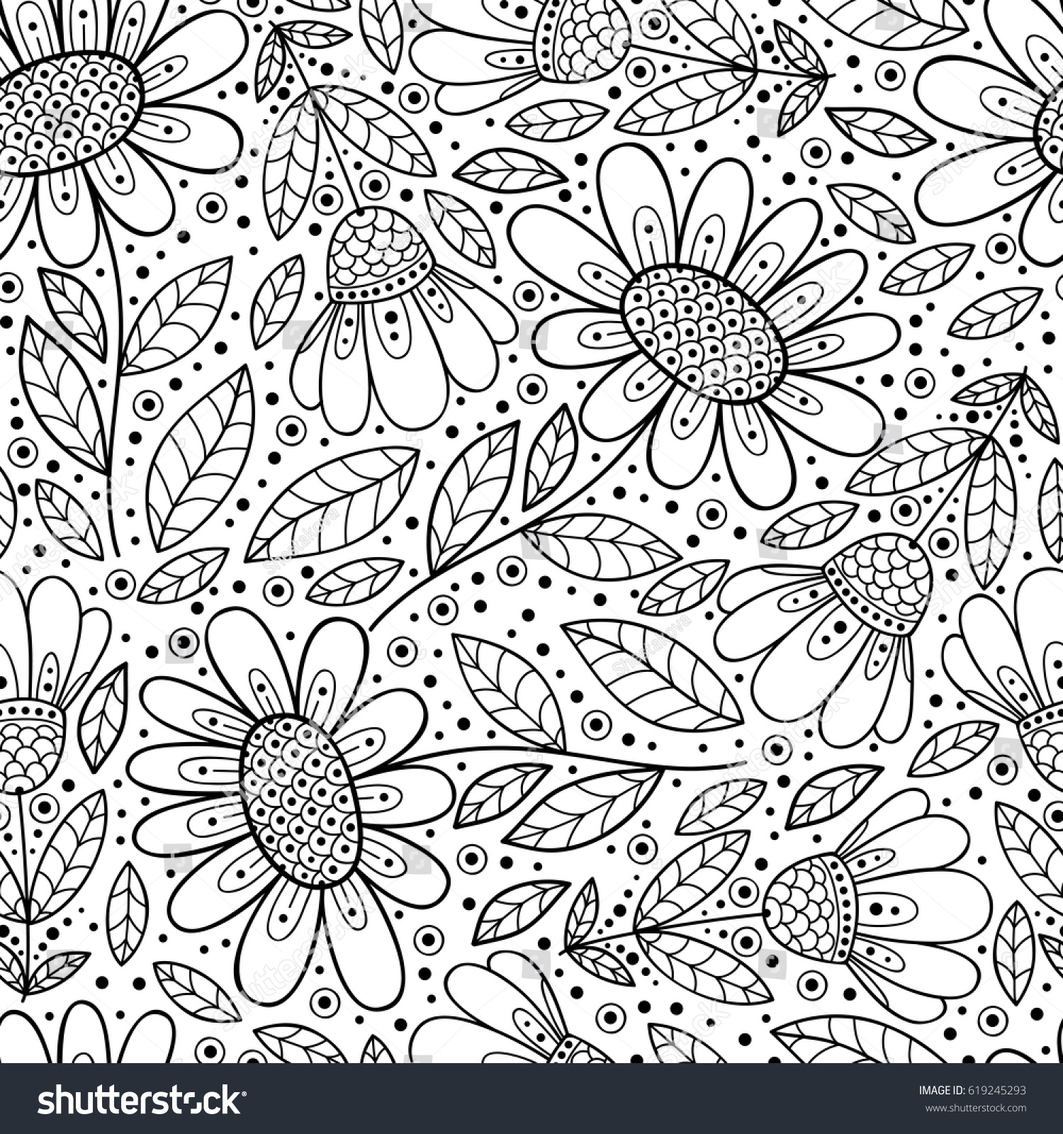 Floral Black White Seamless Pattern Monochrome Stock Vector 619245293