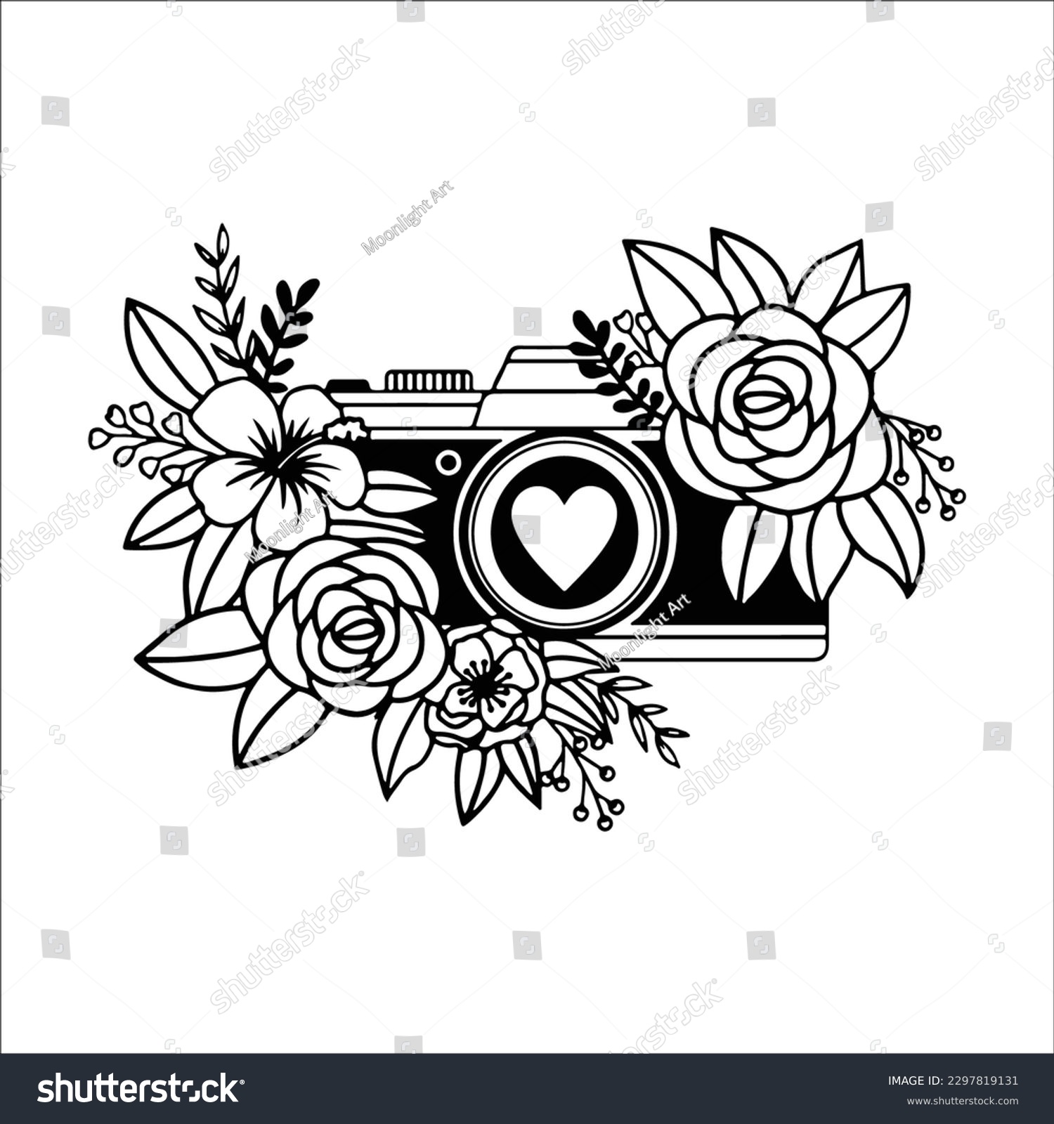 SVG of Floral Camera SVG, Photographer SVG, Photography, Floral, Photo Taking svg, Photographer Shirt, Cut Files For Cricut, Silhouette, Flower Camera svg