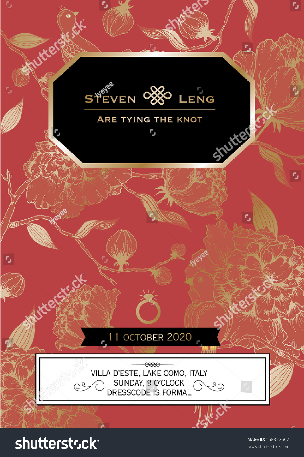 Floral Chinese Wedding Card Template Vectorillustration Stock Vector ...