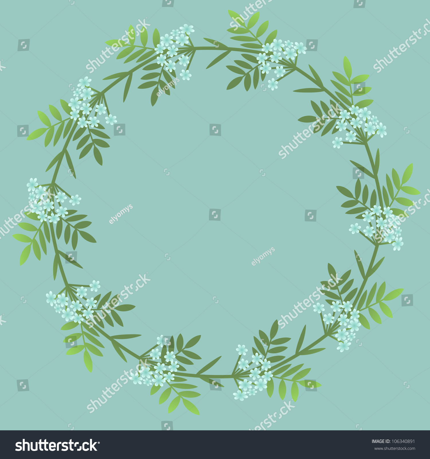 Floral Decorative Wreath With Light Blue Flowers Stock Vector