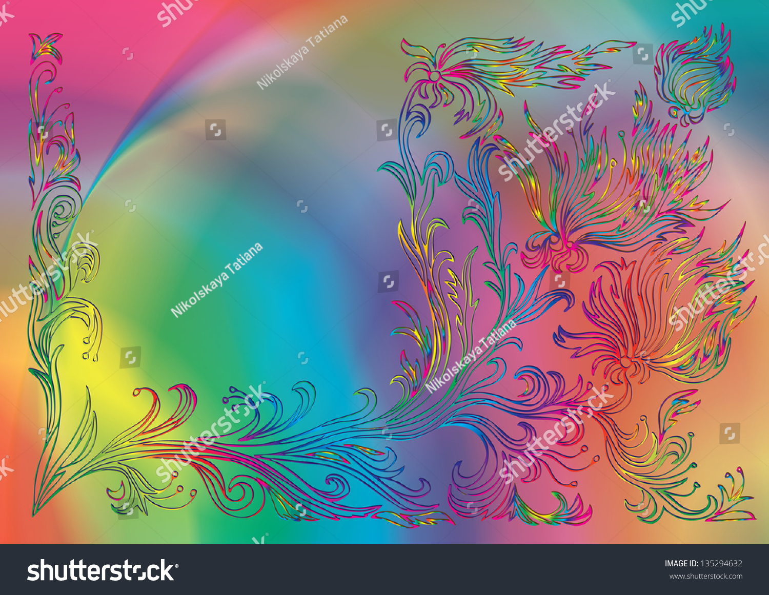 Floral Design Card Wallpaper Rainbow Red Stock Vector Royalty Free