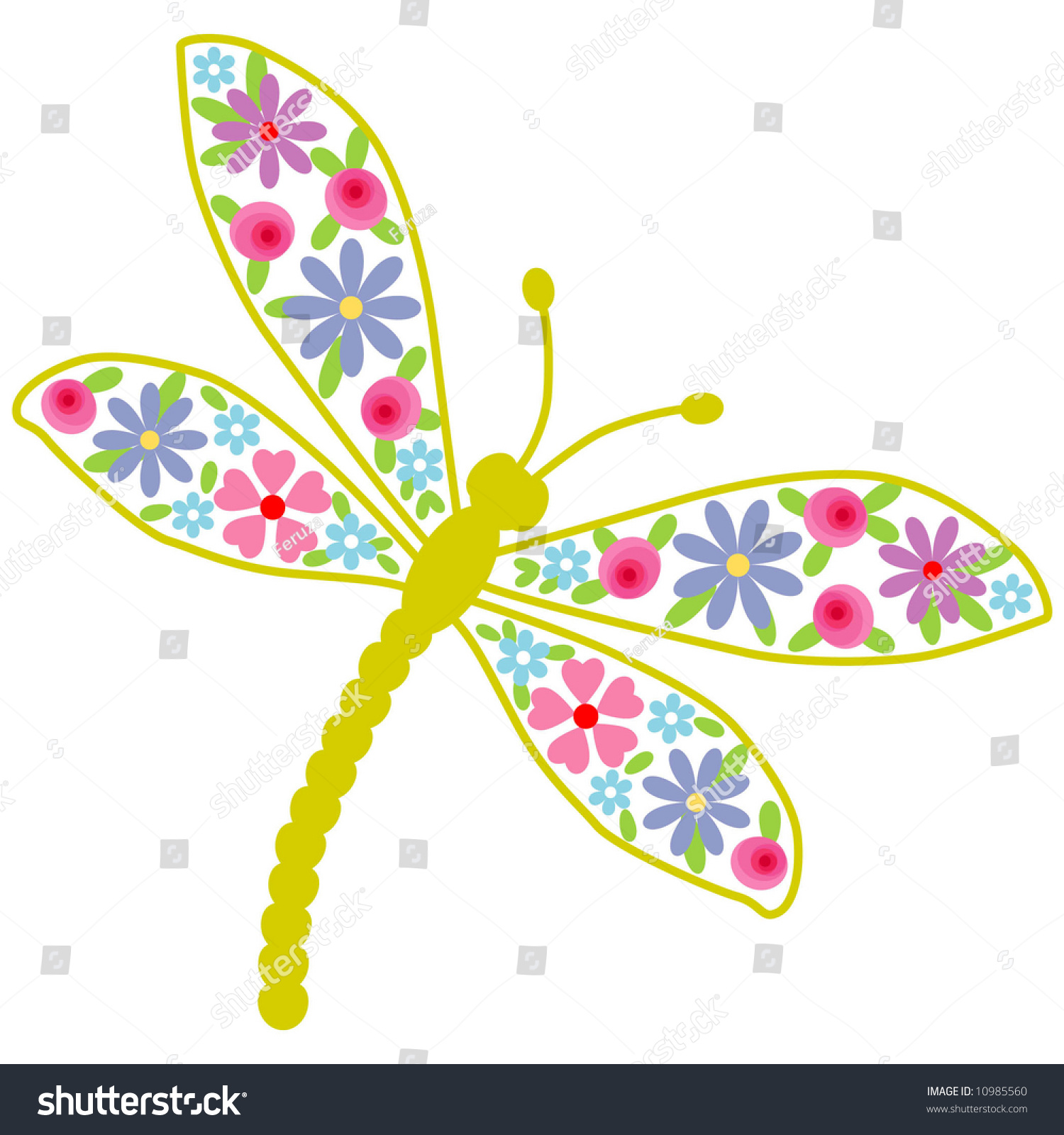 Floral Dragonfly Stock Vector Illustration 10985560 : Shutterstock