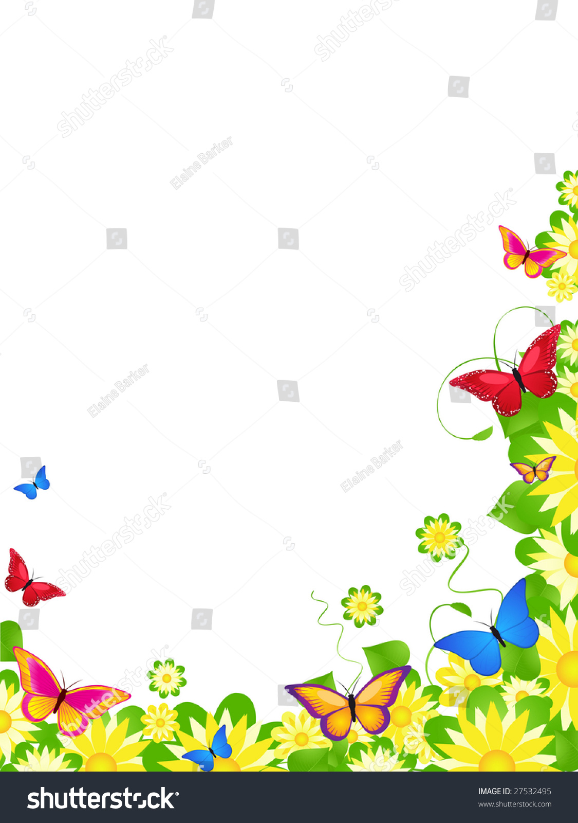 Floral Flower Border Brightly Coloured Butterflies Stock Vector ...